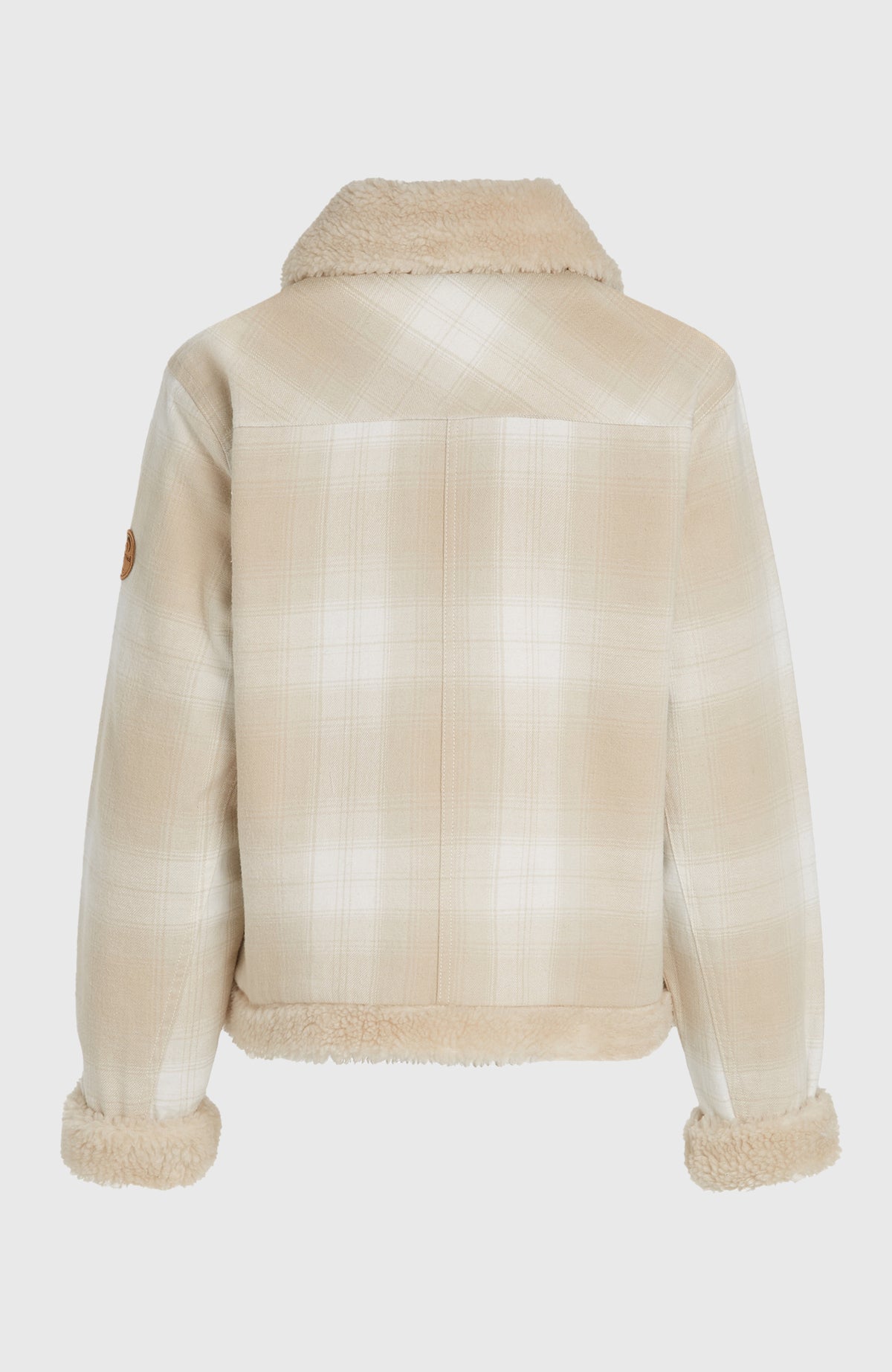 O'Riginals Jacke mit Fleecefutter für Damen, beige mit Karomuster in Weiß, freigestellt von hinten