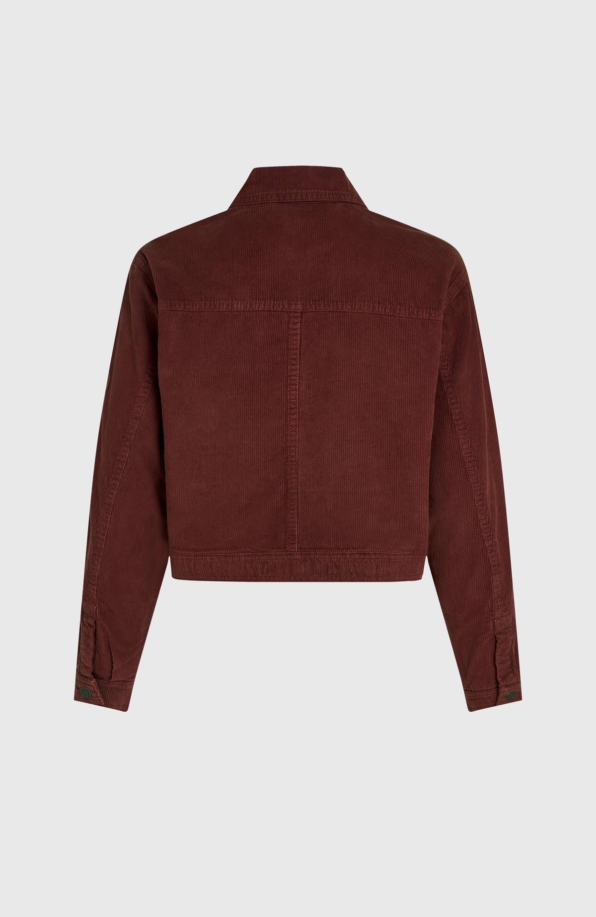 Braune O'Riginals Cordjacke für Damen, freigestellt von hinten mit Ziernähten