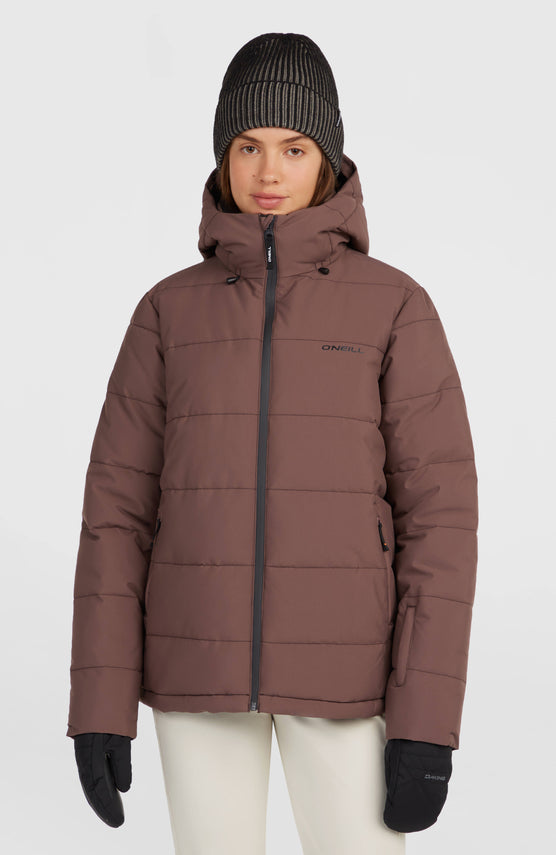 O'Neill Gesteppte FWC'Cruz Skijacke für Damen in Lila, Vorderansicht am Model mit durchgehendem Reißverschluss