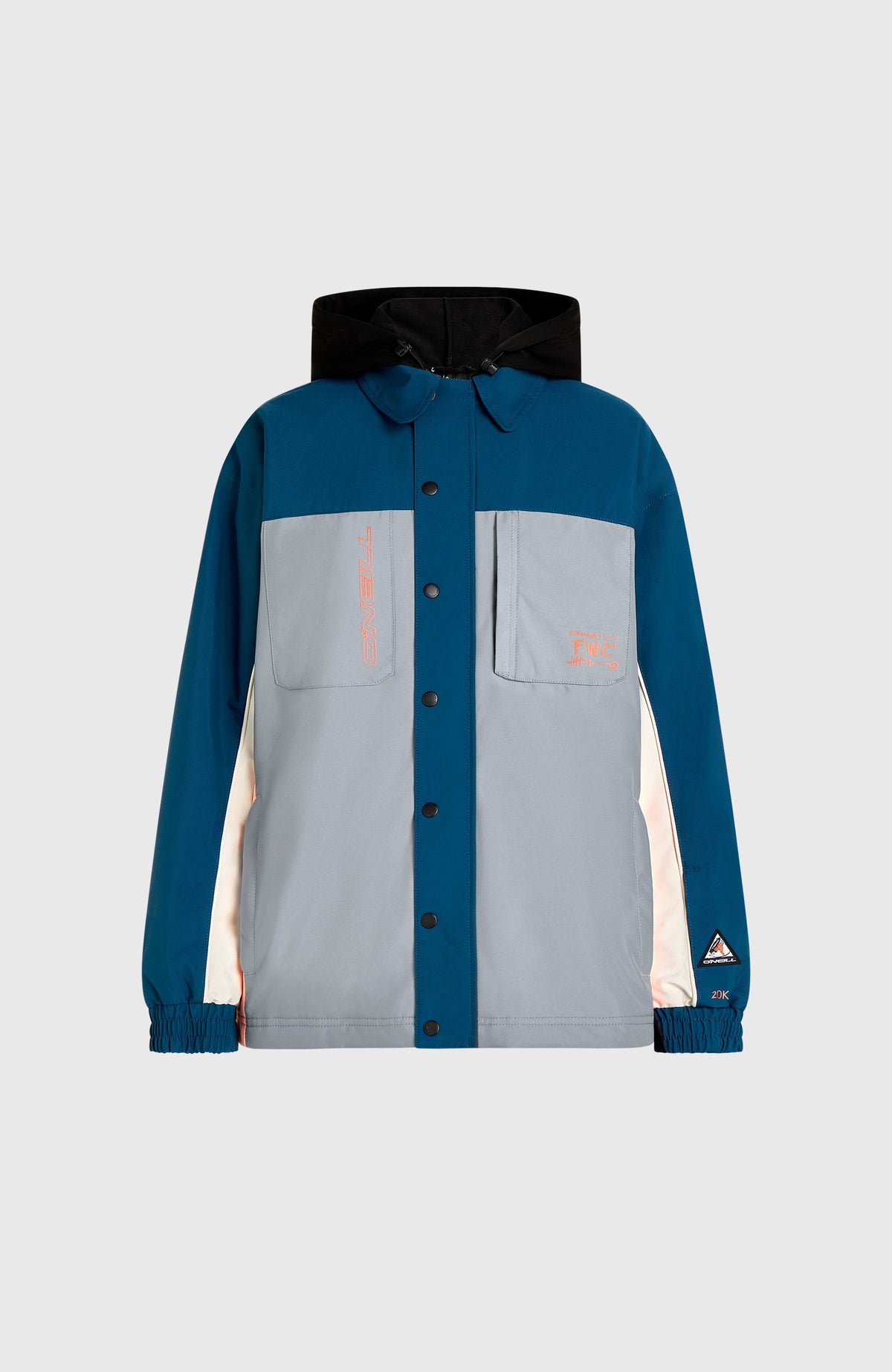 FWC'Play Shacket Ski- und Snowboardjacke für Damen, blau, freigestellt von vorne mit Brusttaschen und Knopfleiste