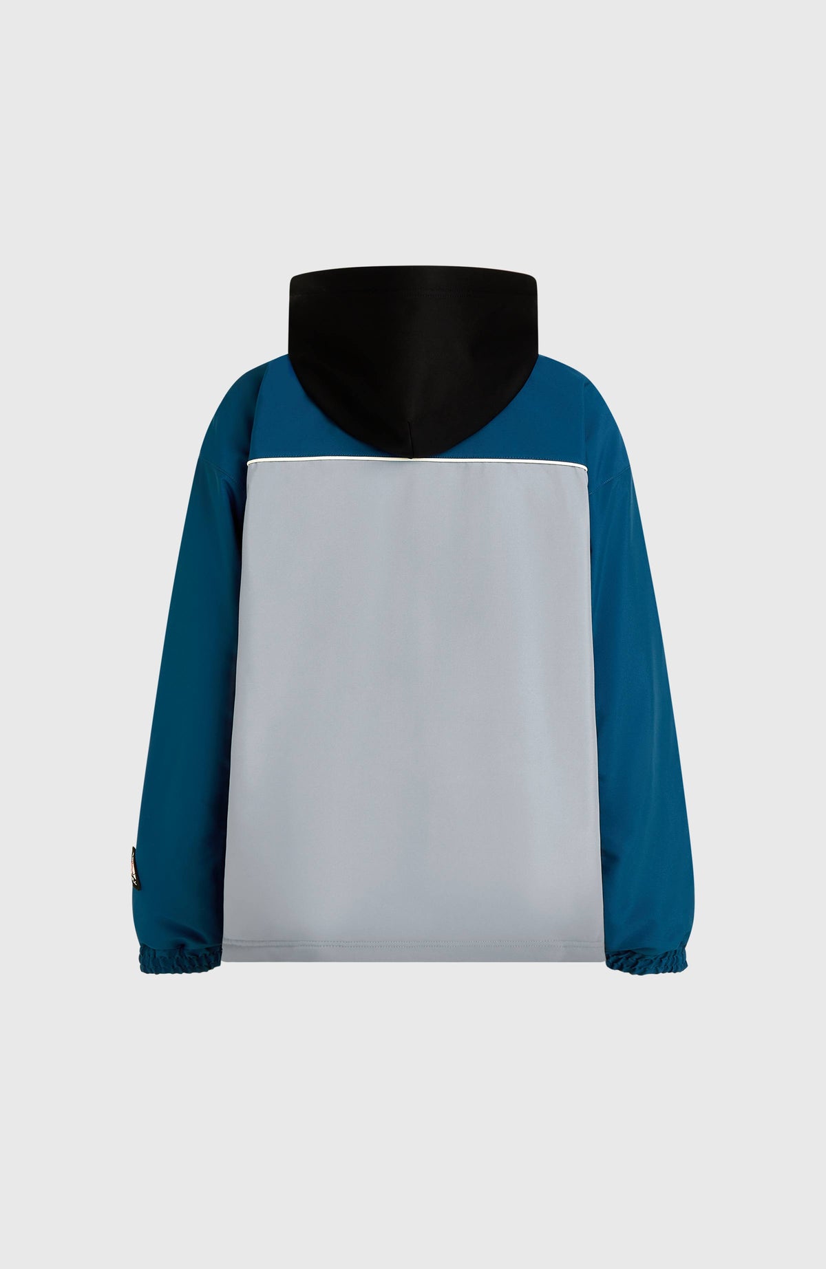 FWC'Play Shacket Ski- und Snowboardjacke für Damen, blau, freigestellt von hinten mit Kapuze und Farbblock-Design