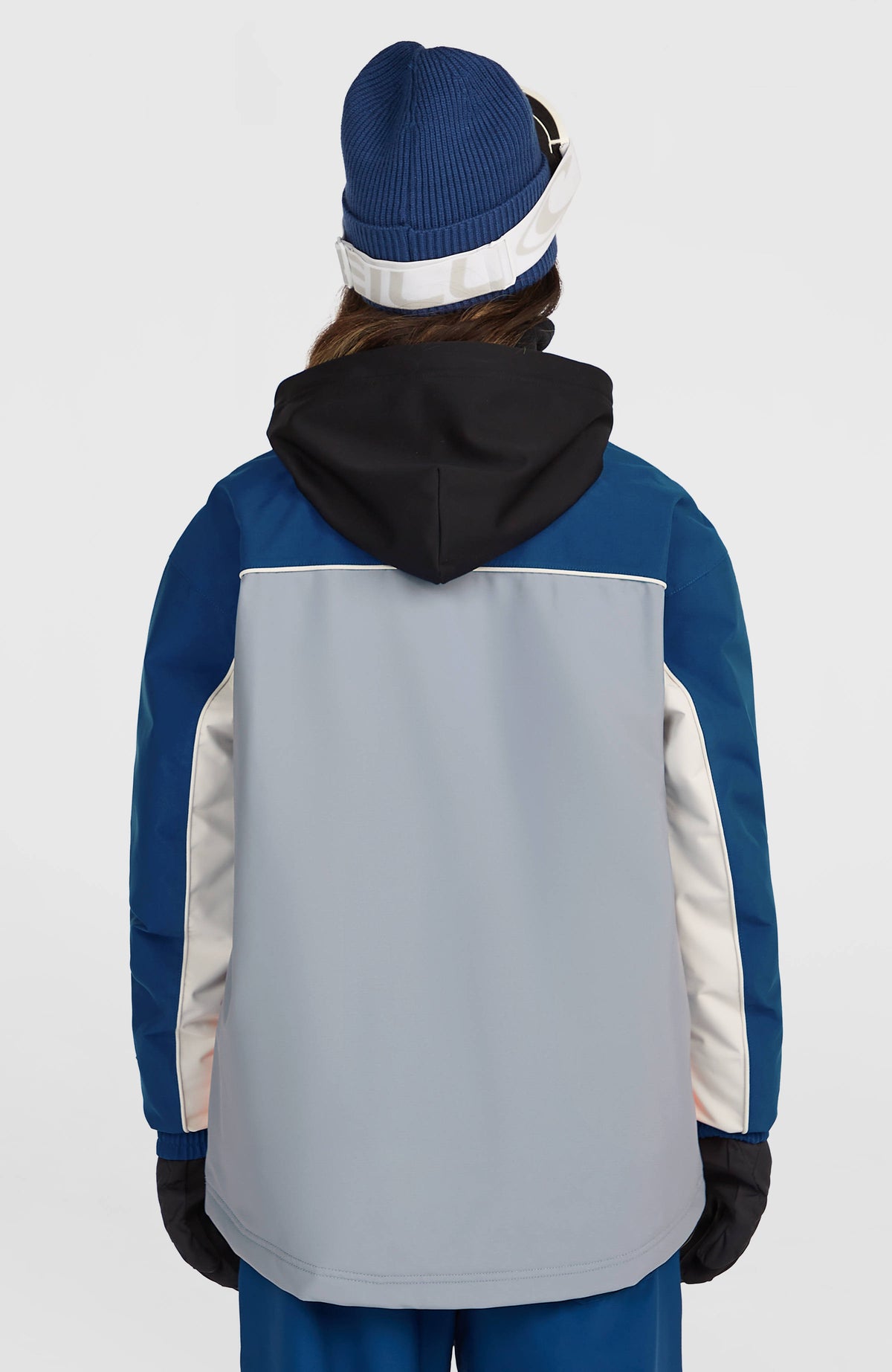 FWC'Play Shacket Ski- und Snowboardjacke für Damen, blau, Rückansicht am Model mit Kapuze