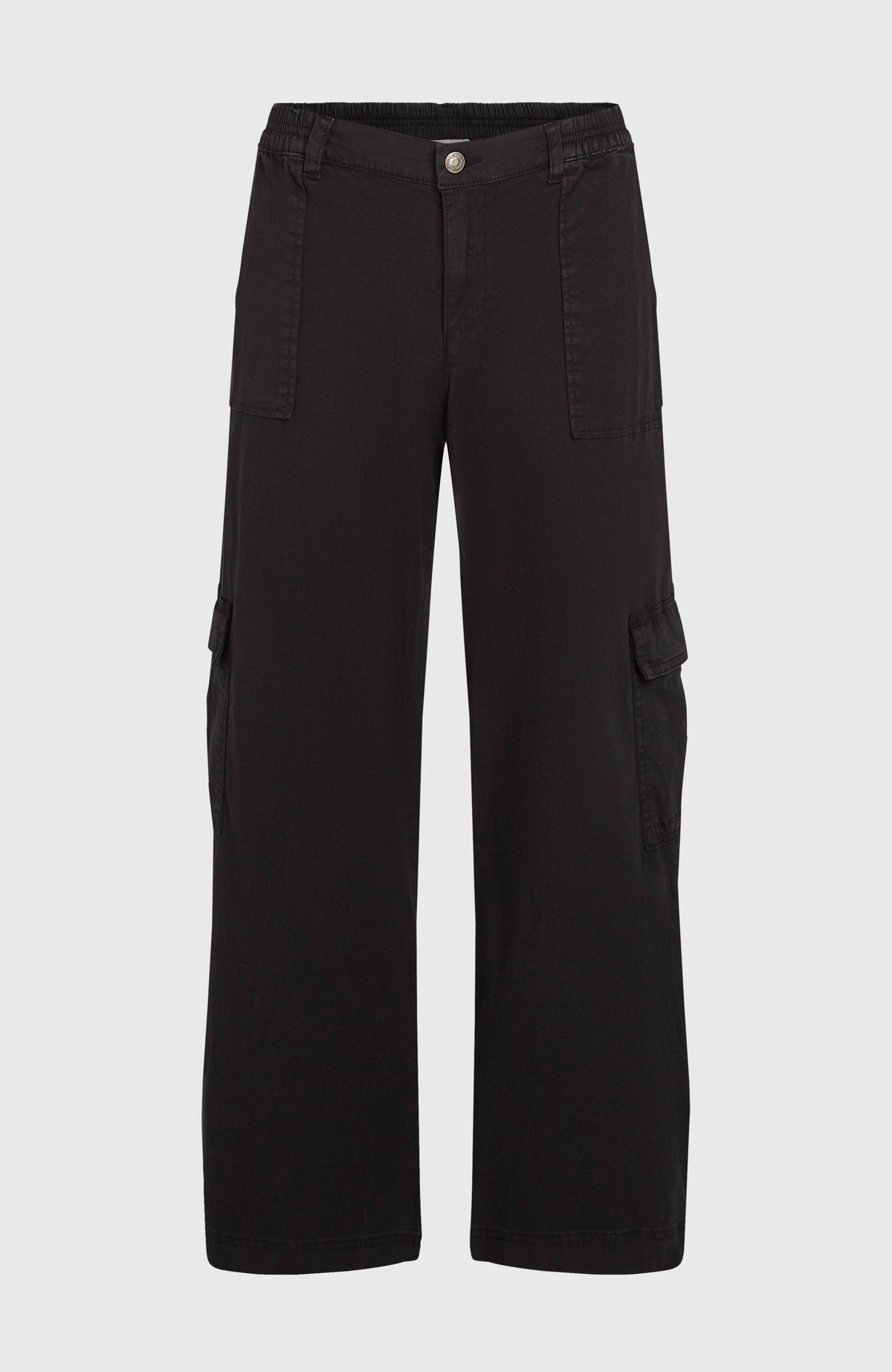 Brexton Cargohose für Damen, schwarz, freigestellt von vorne mit geradem Bein und Pattentaschen