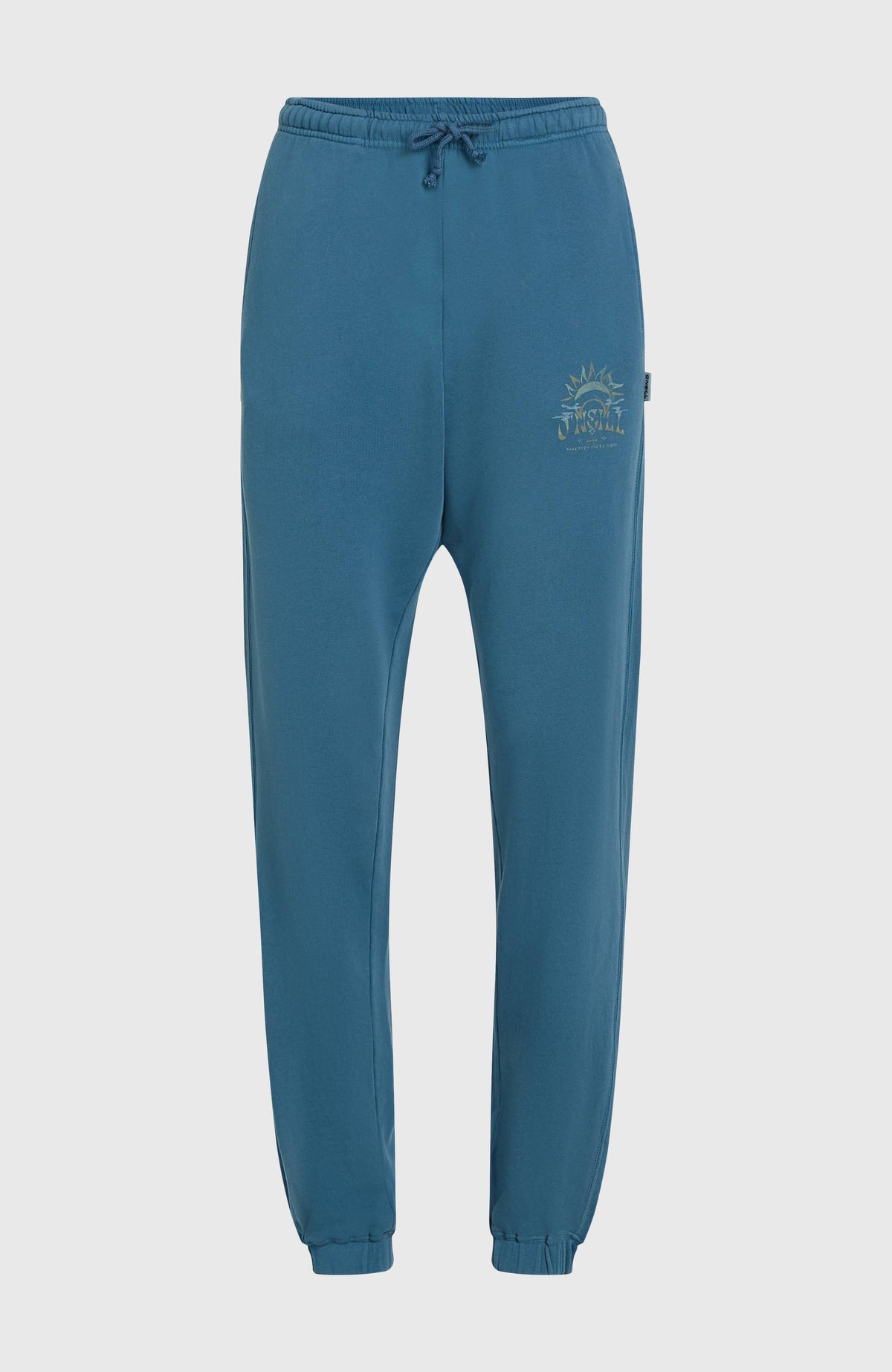 Beach Vintage Jogginghose für Damen, blau, freigestellt von vorne, Kordelzug und Logo-Print