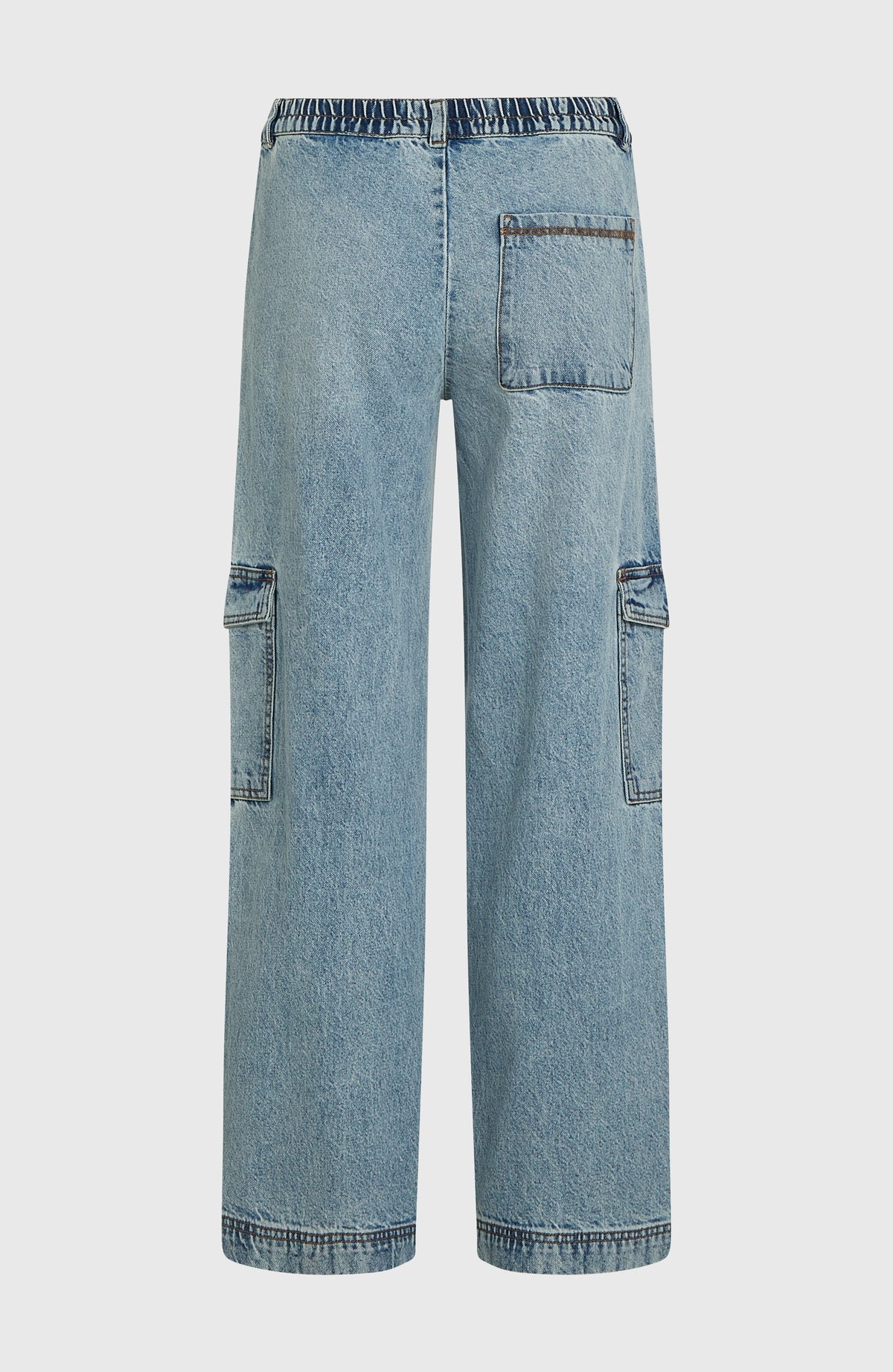 O'Riginals Denim-Cargohose für Damen, blau, freigestellt von hinten mit rückseitiger Tasche