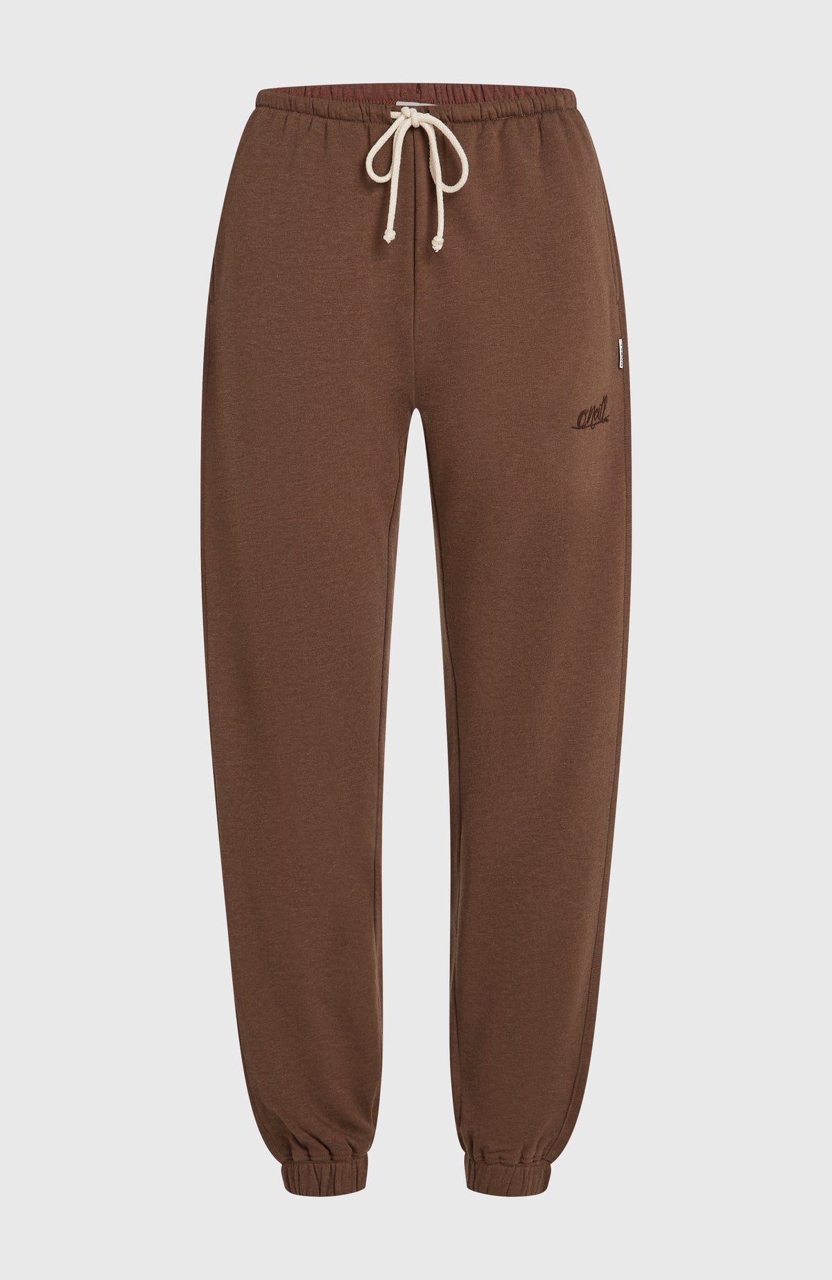 Essentials Script Jogginghose für Damen, braun, freigestellt von vorne mit Kordelzug am Bund