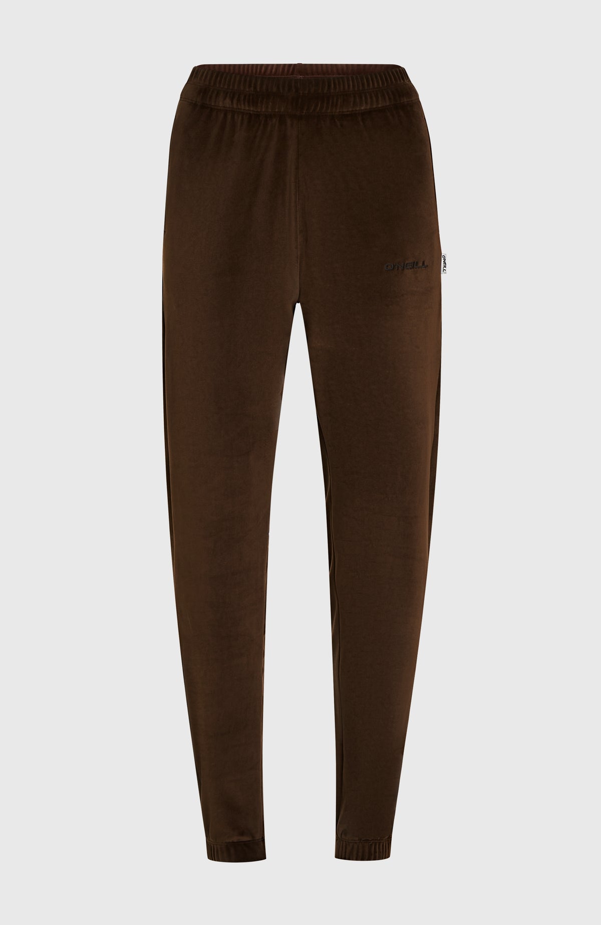 FWC'Cruz Velour Jogginghose für Damen, braun, freigestellt von vorne mit elastischem Bund und Logo-Stickerei