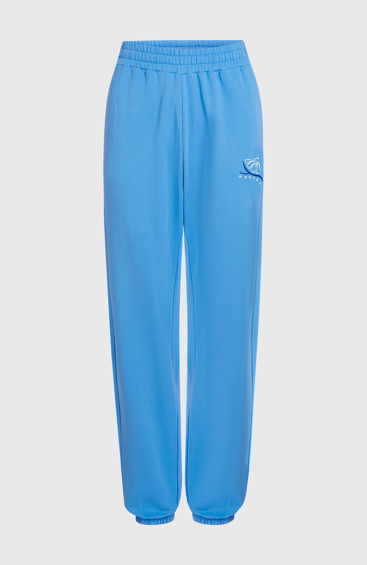 Blaue Women of the Wave Jogginghose für Damen, freigestellt von vorne, elastischer Bund und Logo-Print