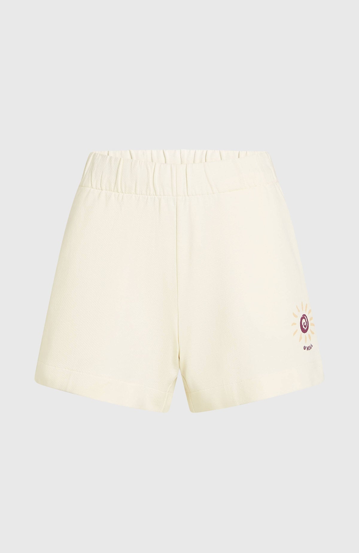 Women of the Wave Sweatshorts für Damen, beige, flach liegend von vorne, elastischer Bund und Logo-Print