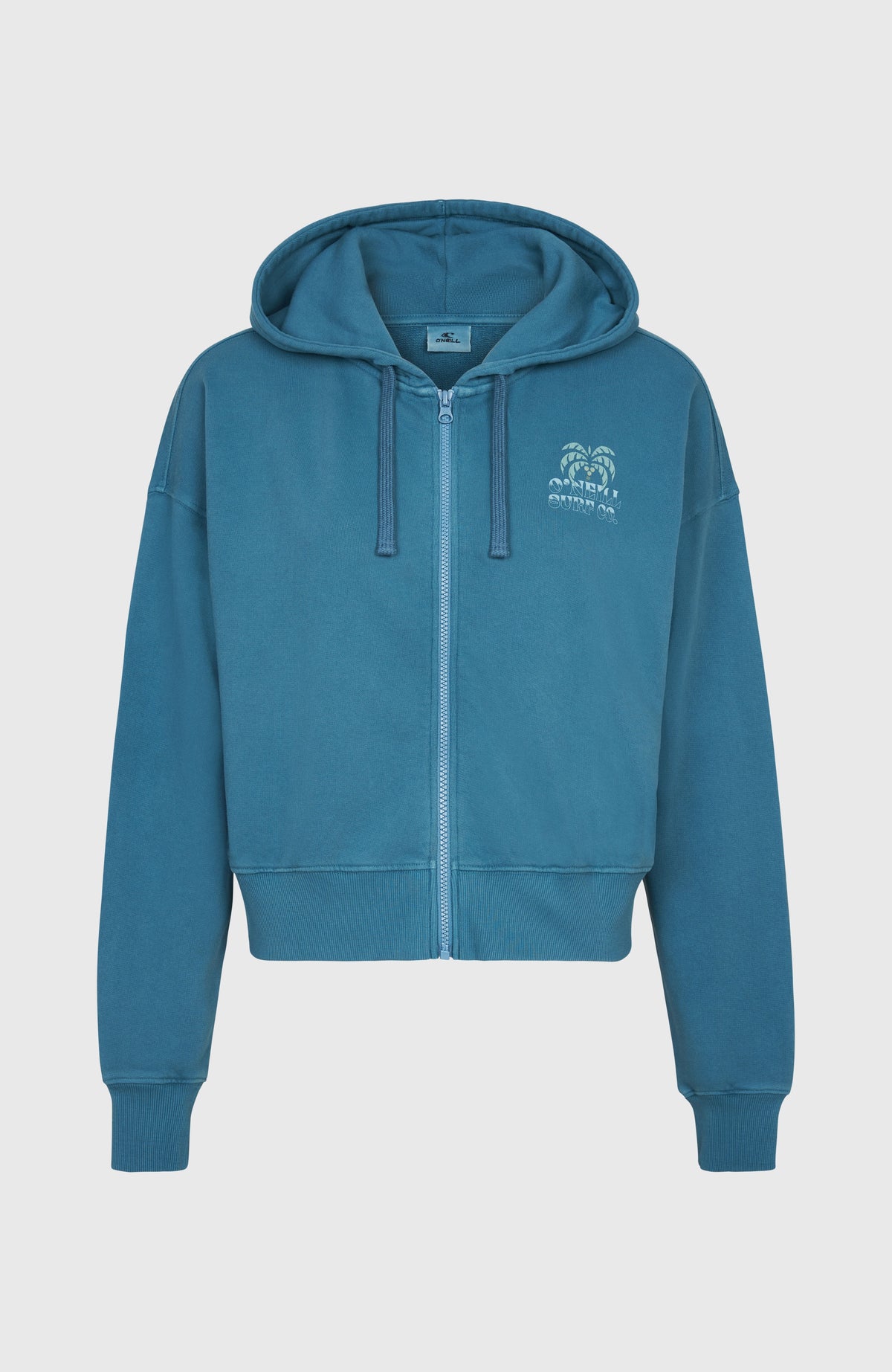 Beach Vintage Kapuzenjacke mit Reißverschluss für Damen, blau, freigestellt von vorne