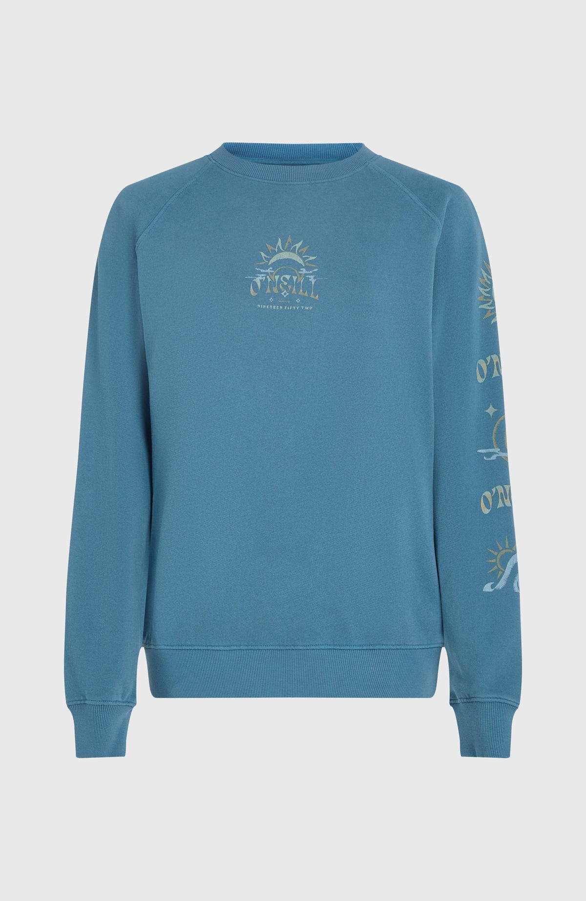 Beach Vintage Crew Sweatshirt für Damen, blau mit Logo-Print, freigestellt von vorne