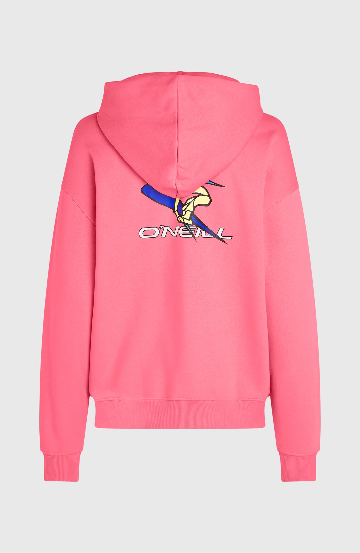 FWC'Play Hoodie für Damen in Pink, freigestellt von hinten mit mittigem Grafik-Print unter der Kapuze