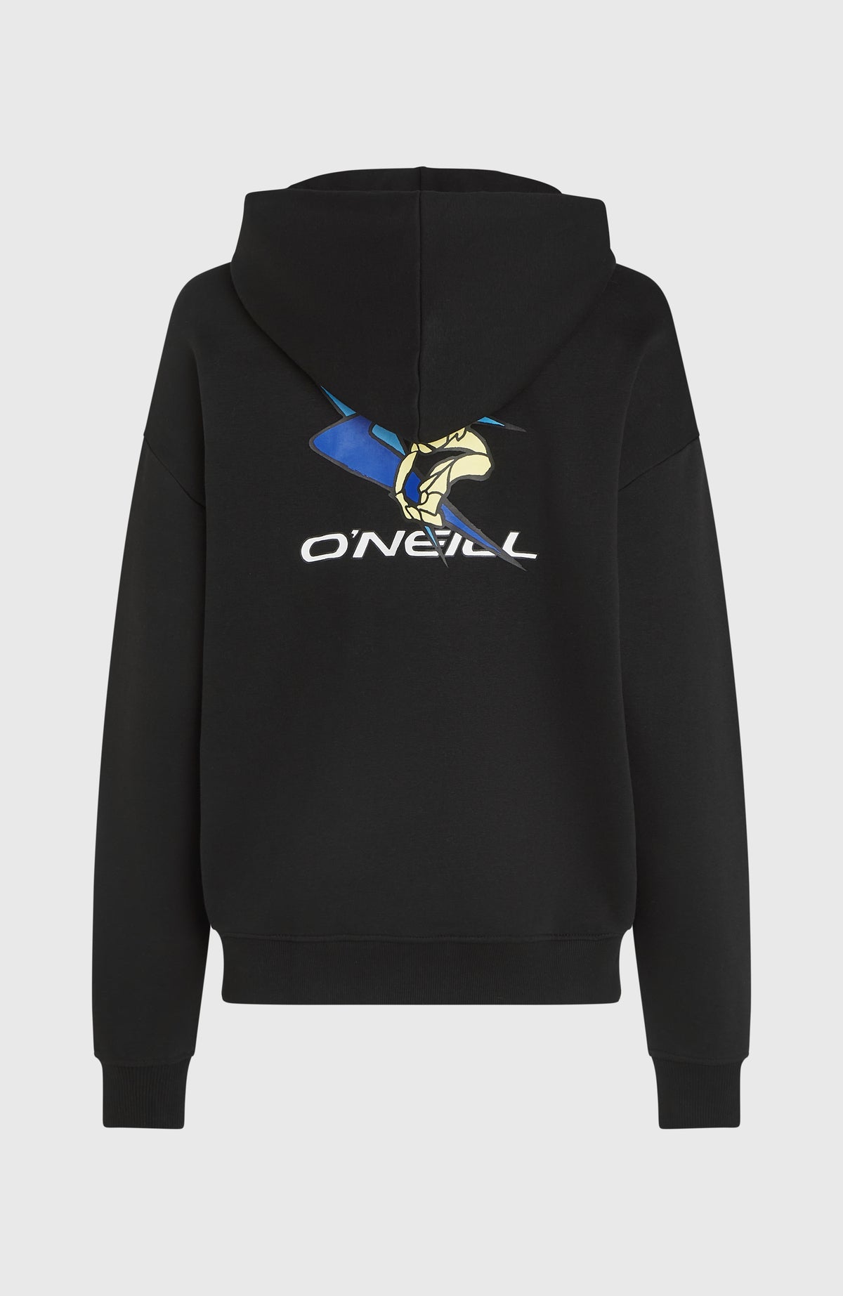 FWC'Play Hoodie für Damen, schwarz, freigestellt von hinten mit großem Logo-Print unter der Kapuze