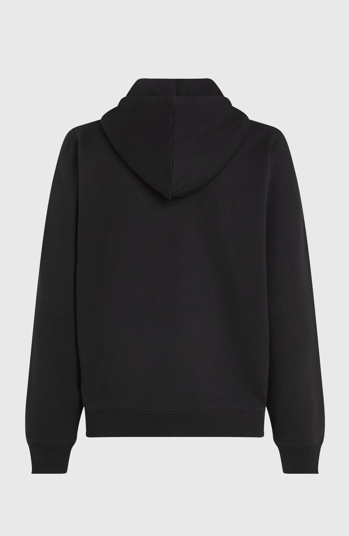 Essentials Script Hoodie für Damen, schwarz, freigestellt von hinten, mit Kapuze und gerippten Bündchen
