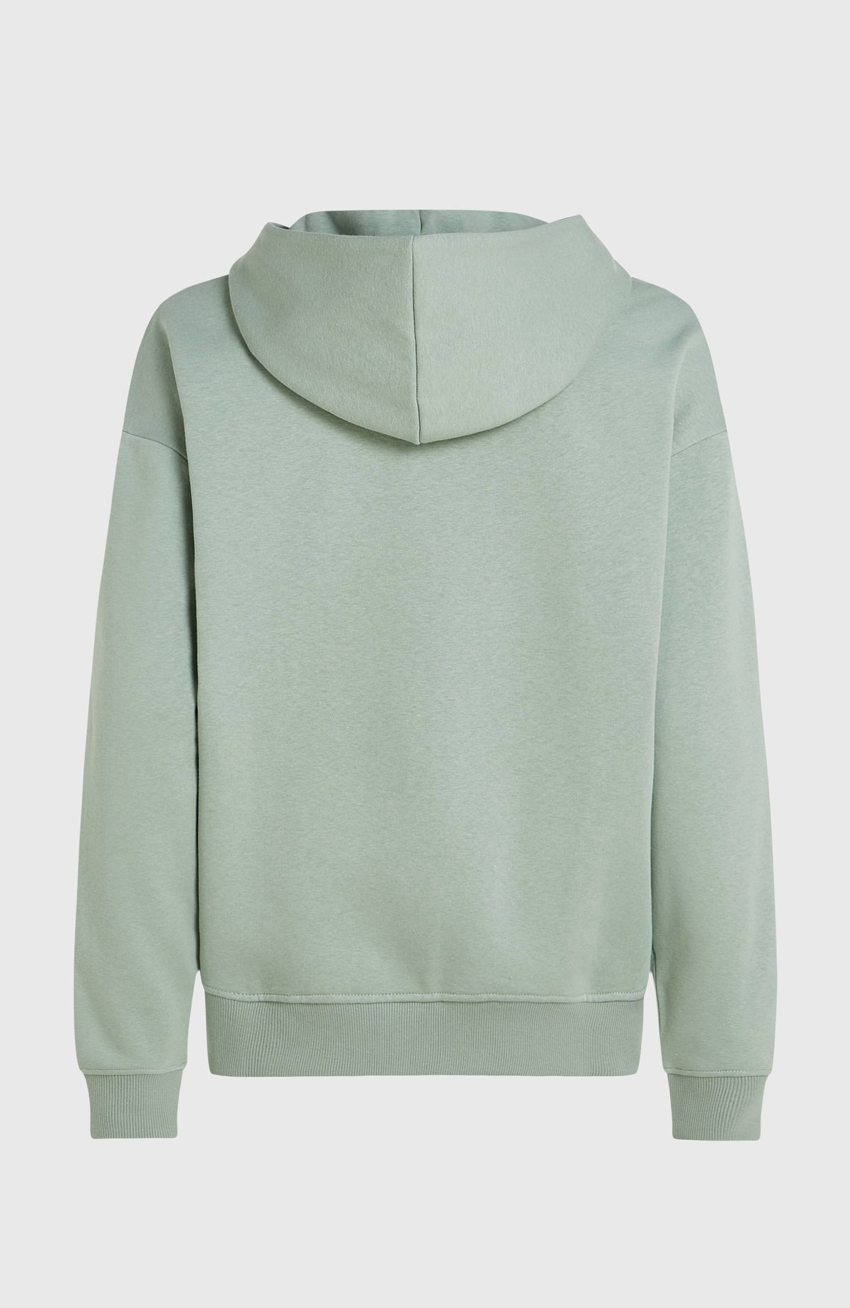 Summer Must-Have Hoodie für Damen, grün mit Grafik-Print in Blau und Gelb, freigestellt von hinten