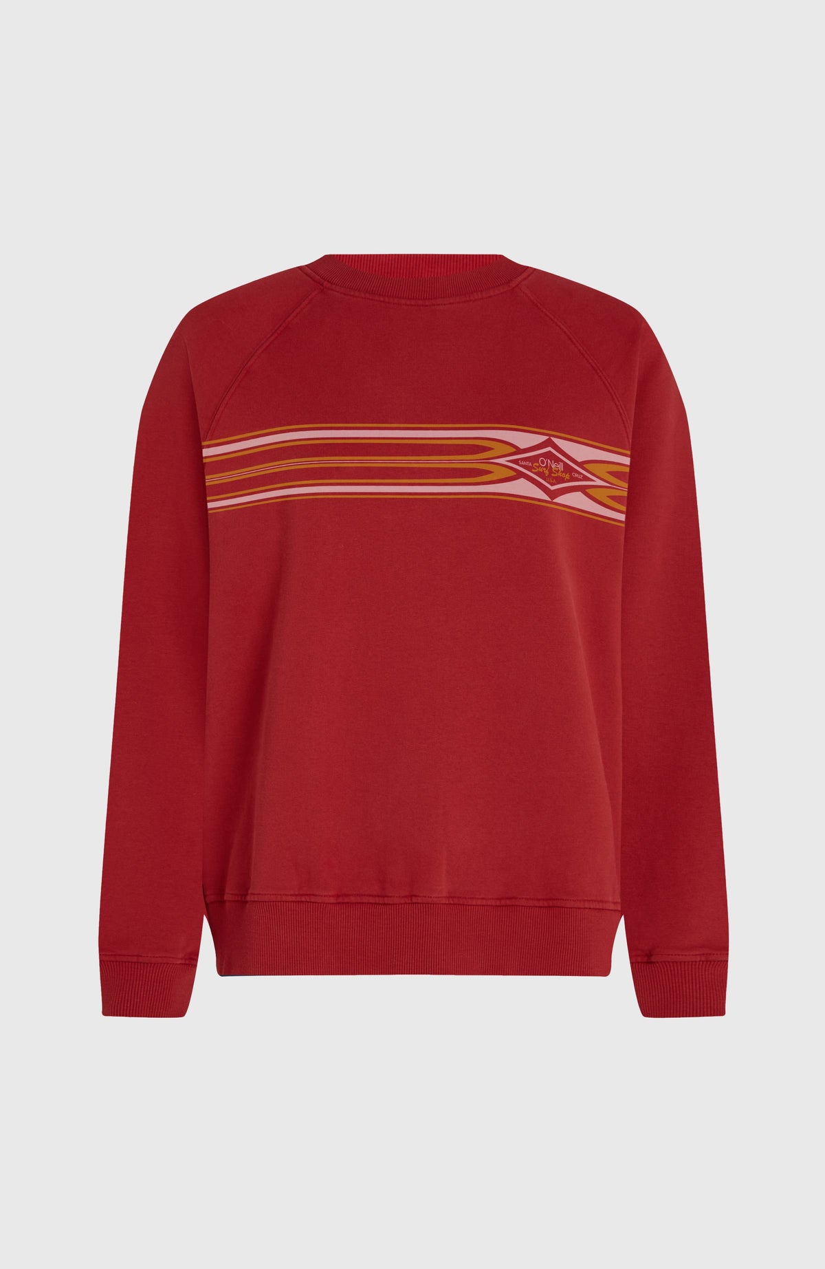 O'Riginals Crewneck Sweatshirt für Damen, rot mit Grafik-Print in Rosa und Orange, freigestellt von vorne