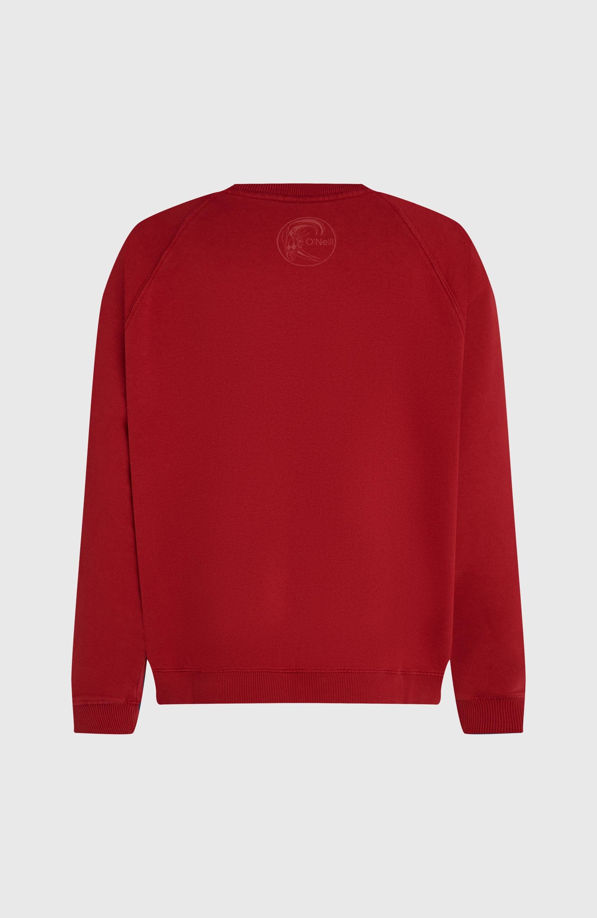 O'Riginals Crewneck Sweatshirt für Damen, rot, freigestellt von hinten mit dezentem Logo-Print unter dem Kragen
