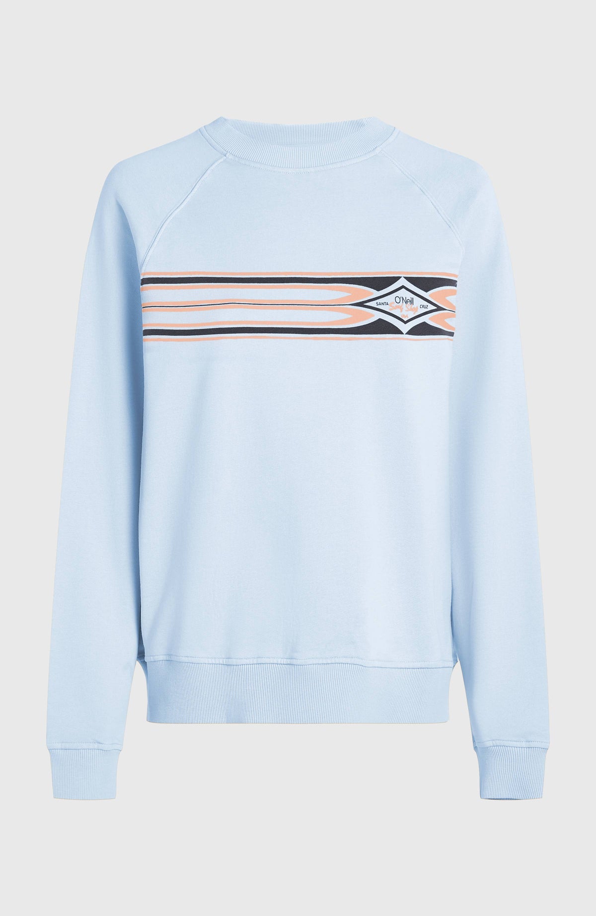 Blaues O'Riginals Crewneck Sweatshirt für Damen mit Logo-Print in Schwarz und Orange, freigestellt von vorne