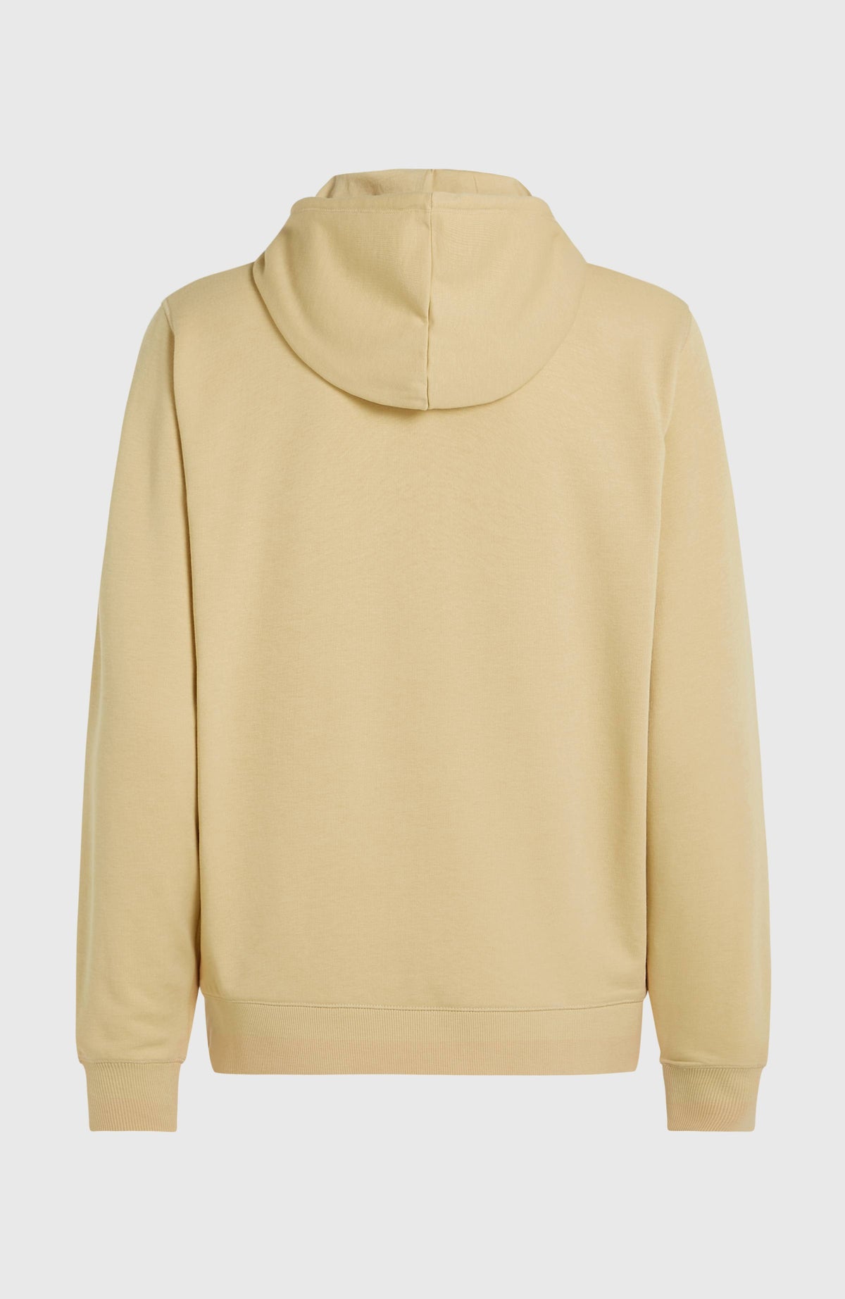 Essentials Script Hoodie für Damen, beige, freigestellt von hinten mit Kapuze und Rippstrickbündchen