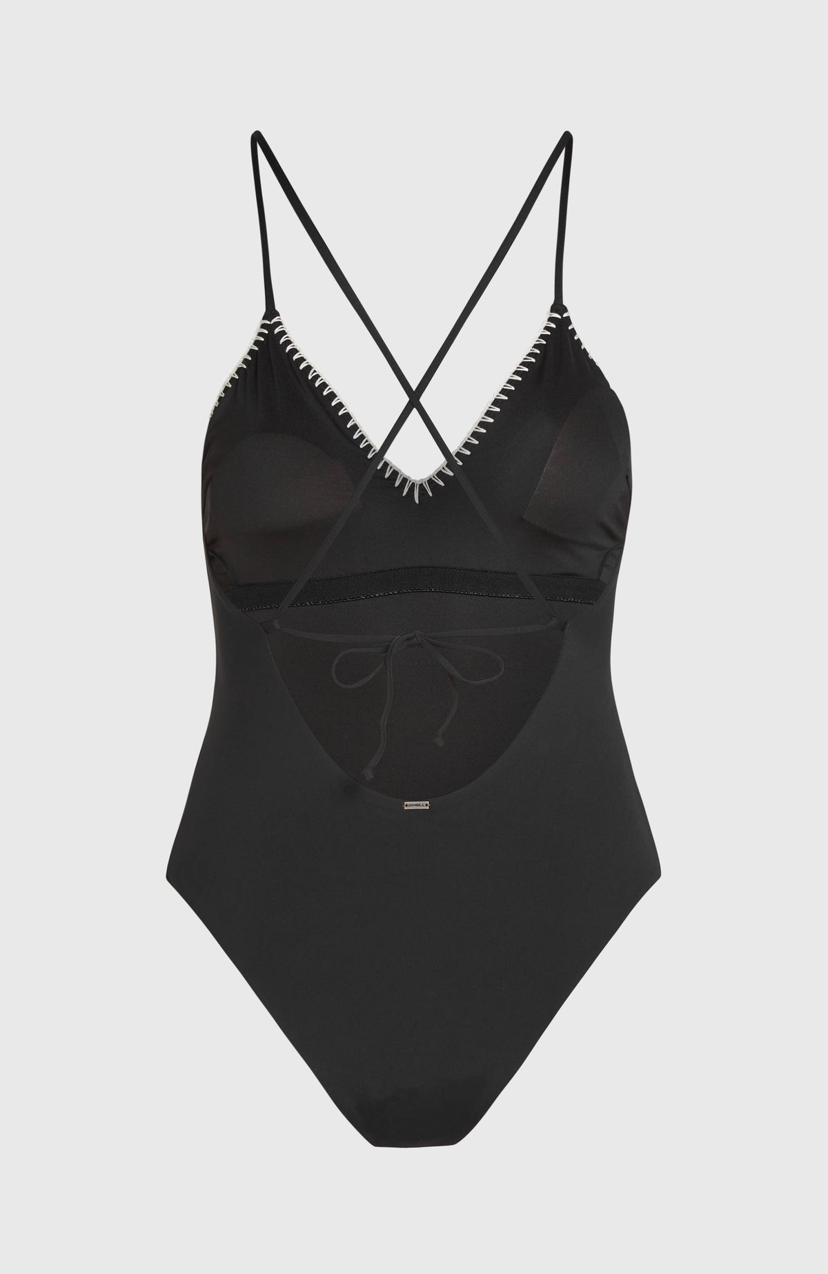 Saltwater Jaida Crochet Badeanzug für Damen, schwarz, freigestellt von hinten mit Bindeband am Rücken