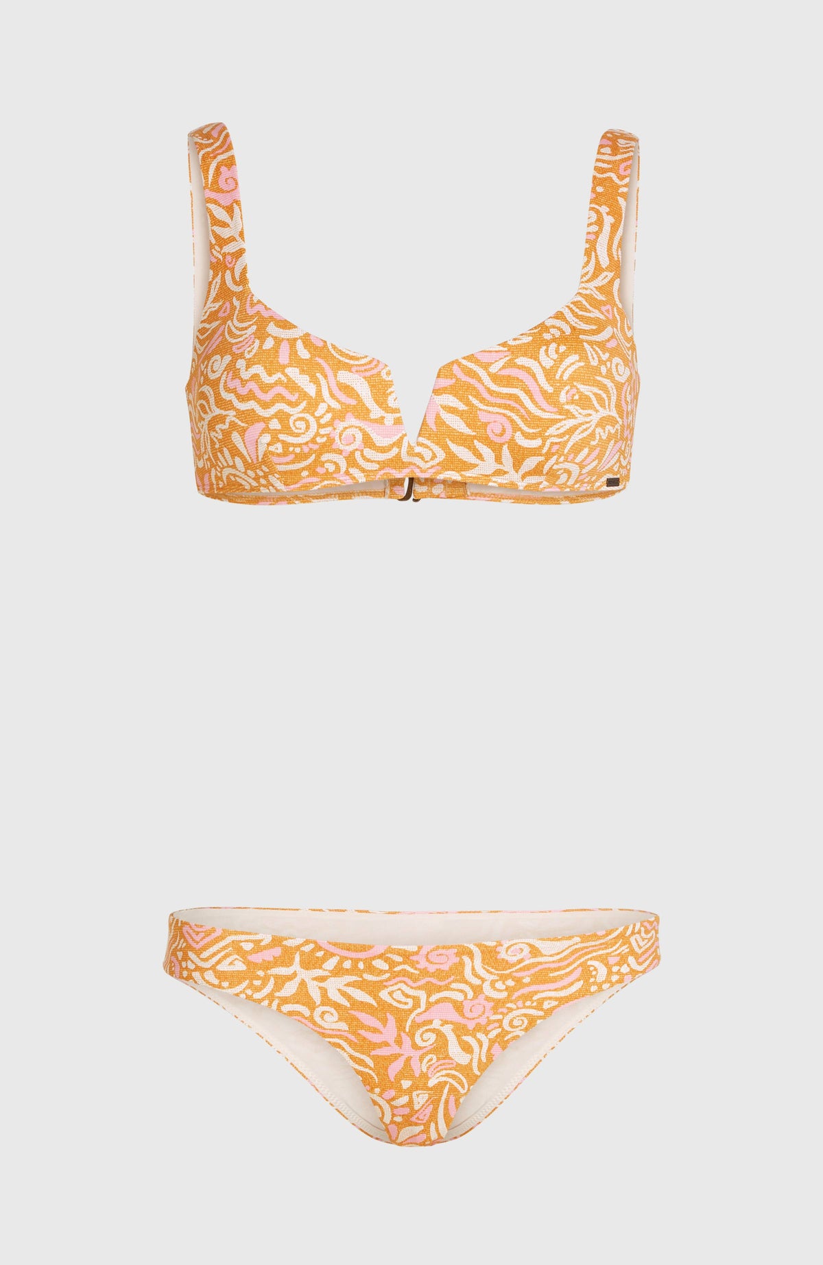 Oranges Women Of Bikini-Set für Damen mit Wellenmuster in Weiß und Rosa, flach liegend von vorne