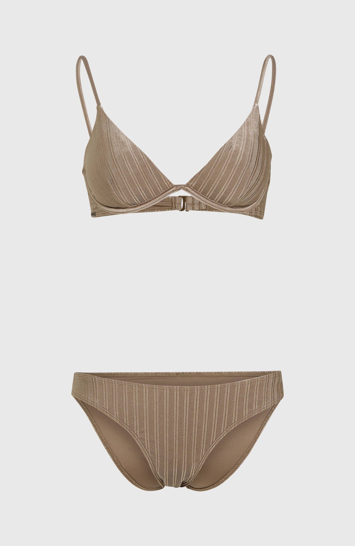 Honopu Rockley Bikini-Set für Damen, braun, freigestellt von vorne mit Bikinioberteil und passender Hose