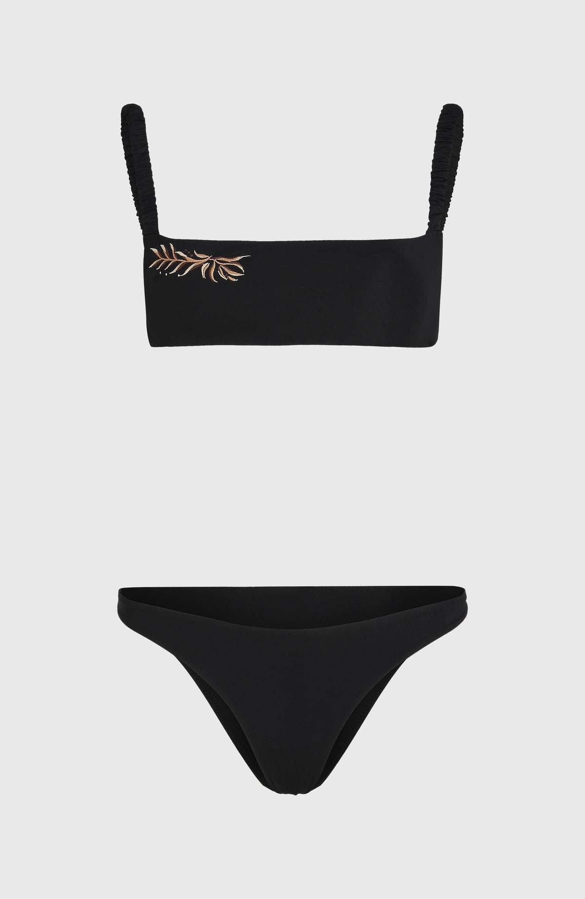 Bundoran Flamenco Bikini-Set für Damen, schwarz, flach liegend von vorne mit Oberteil und Bikinihose