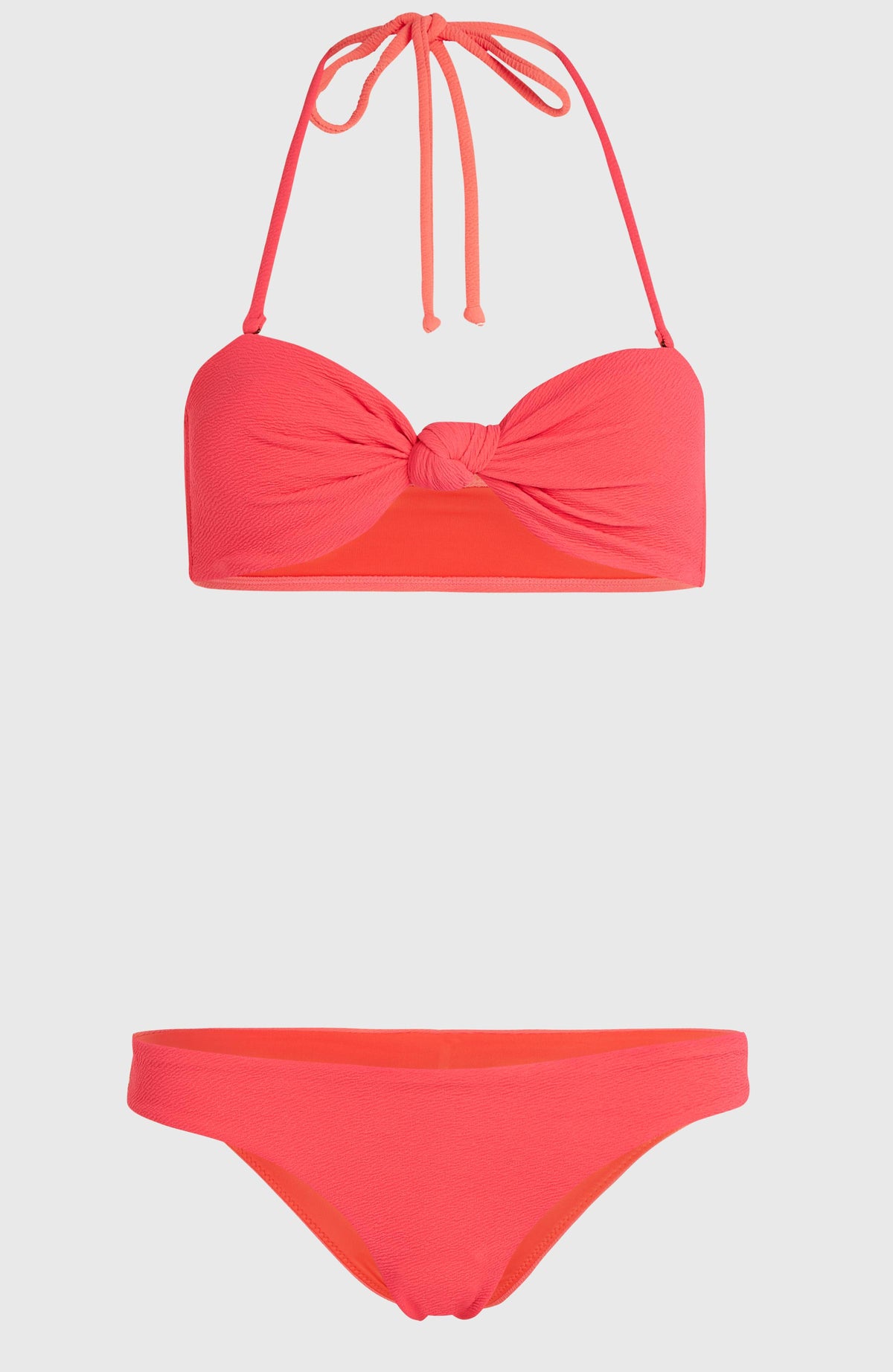 Knot Bandeau Matira Bikini-Set für Damen, pink, Oberteil und Bikinihose flach liegend von vorne