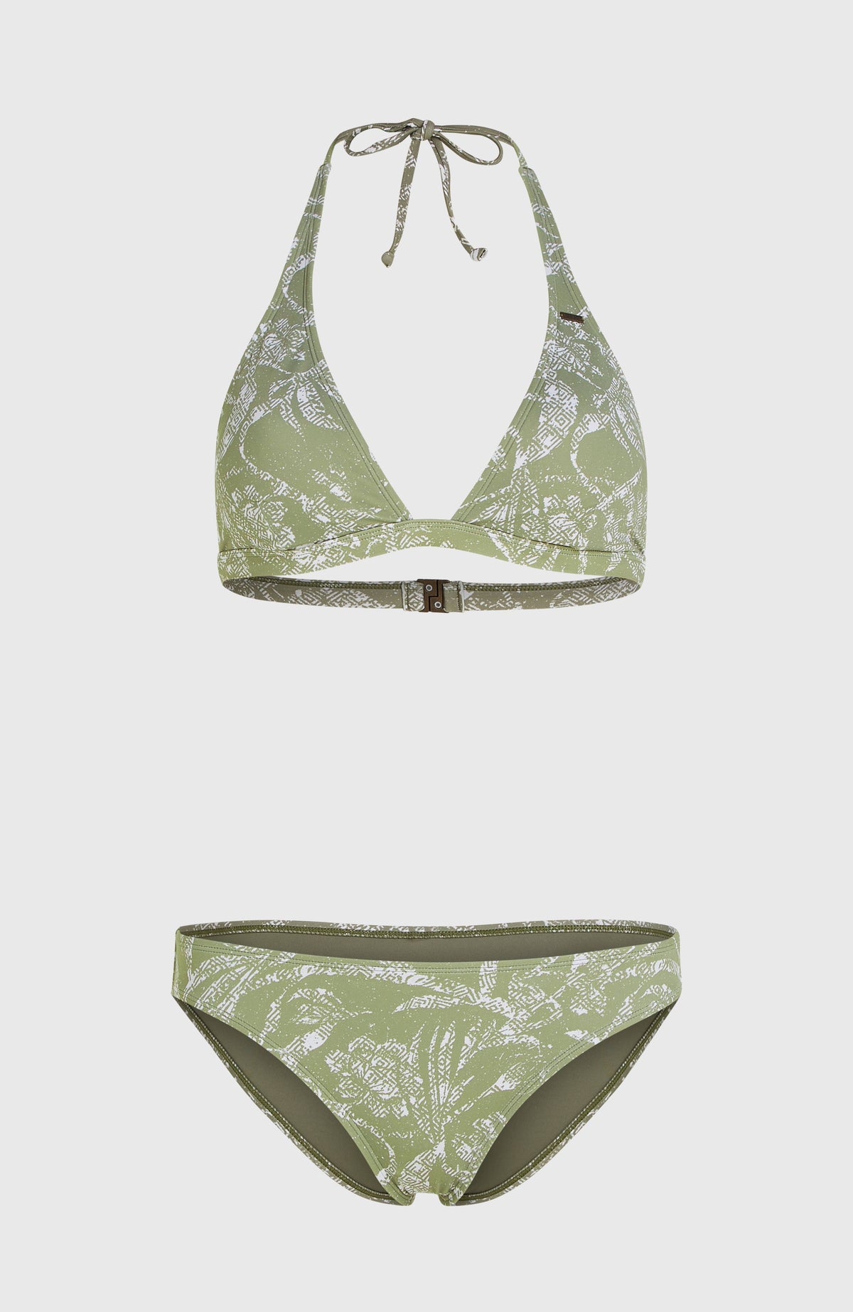 Essentials Marga Cruz Bikini-Set für Damen, grün mit Dschungelmuster in Weiß, freigestellt in der Vorderansicht
