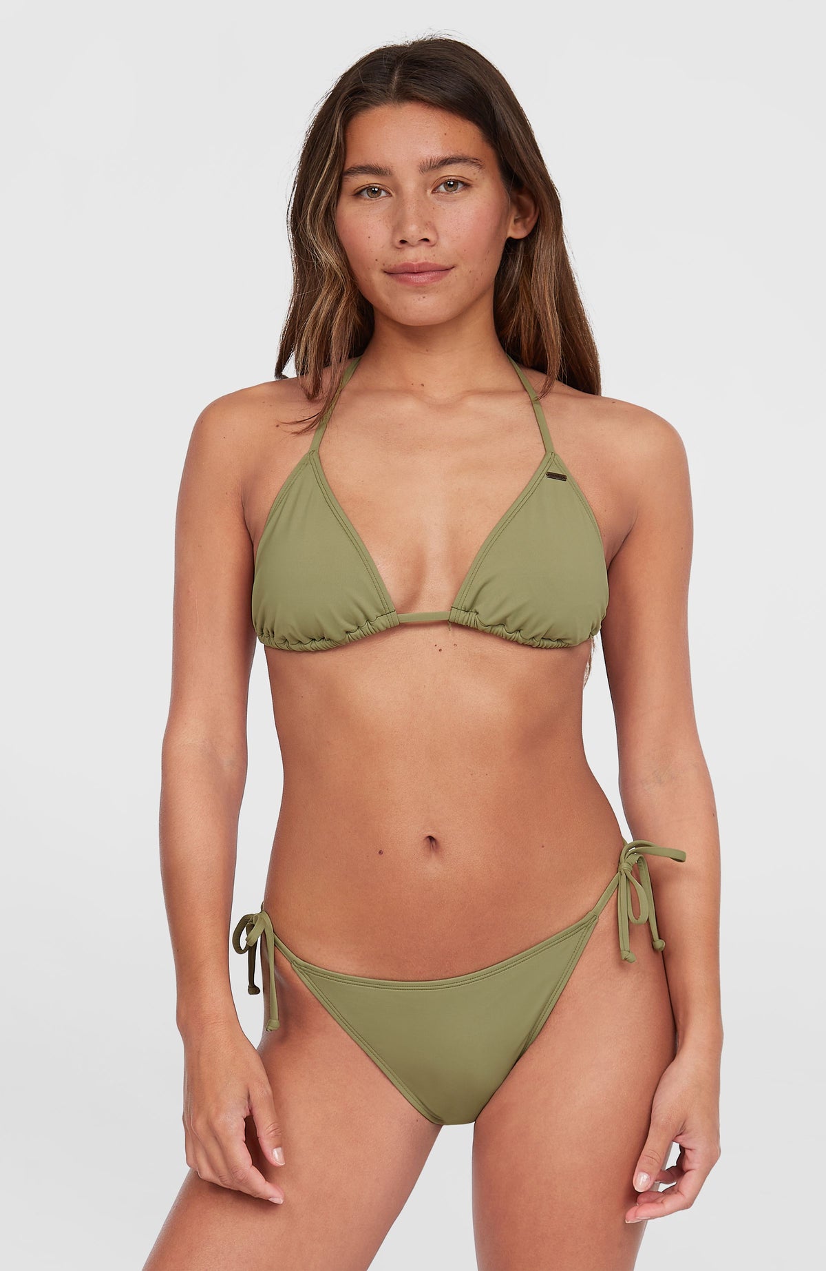 O'Neill Essentials Capri Bondey Bikini-Set für Damen, grün, Vorderansicht, getragen am Model