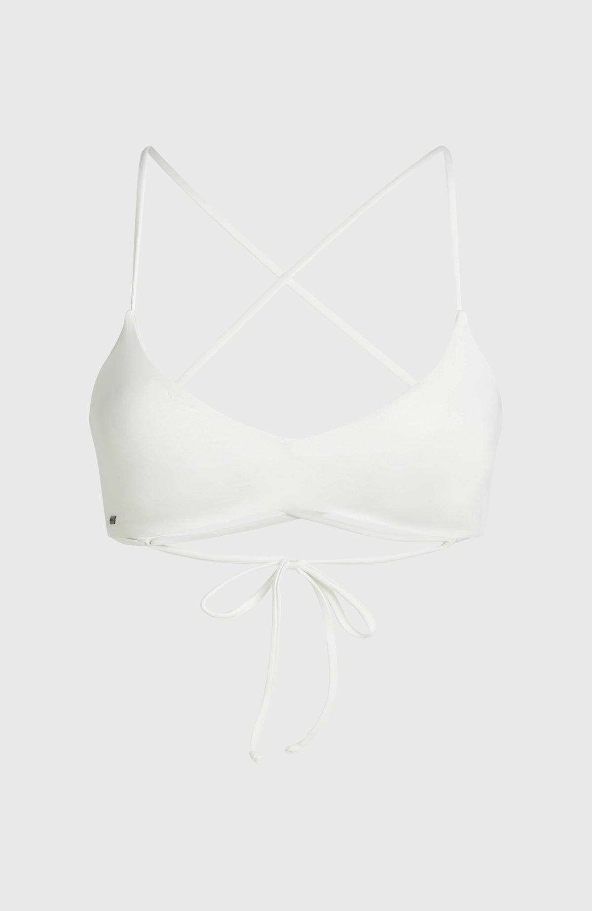 Huntington Bralette Bikini-Oberteil für Damen, weiß, freigestellt von vorne mit gekreuzten Trägern