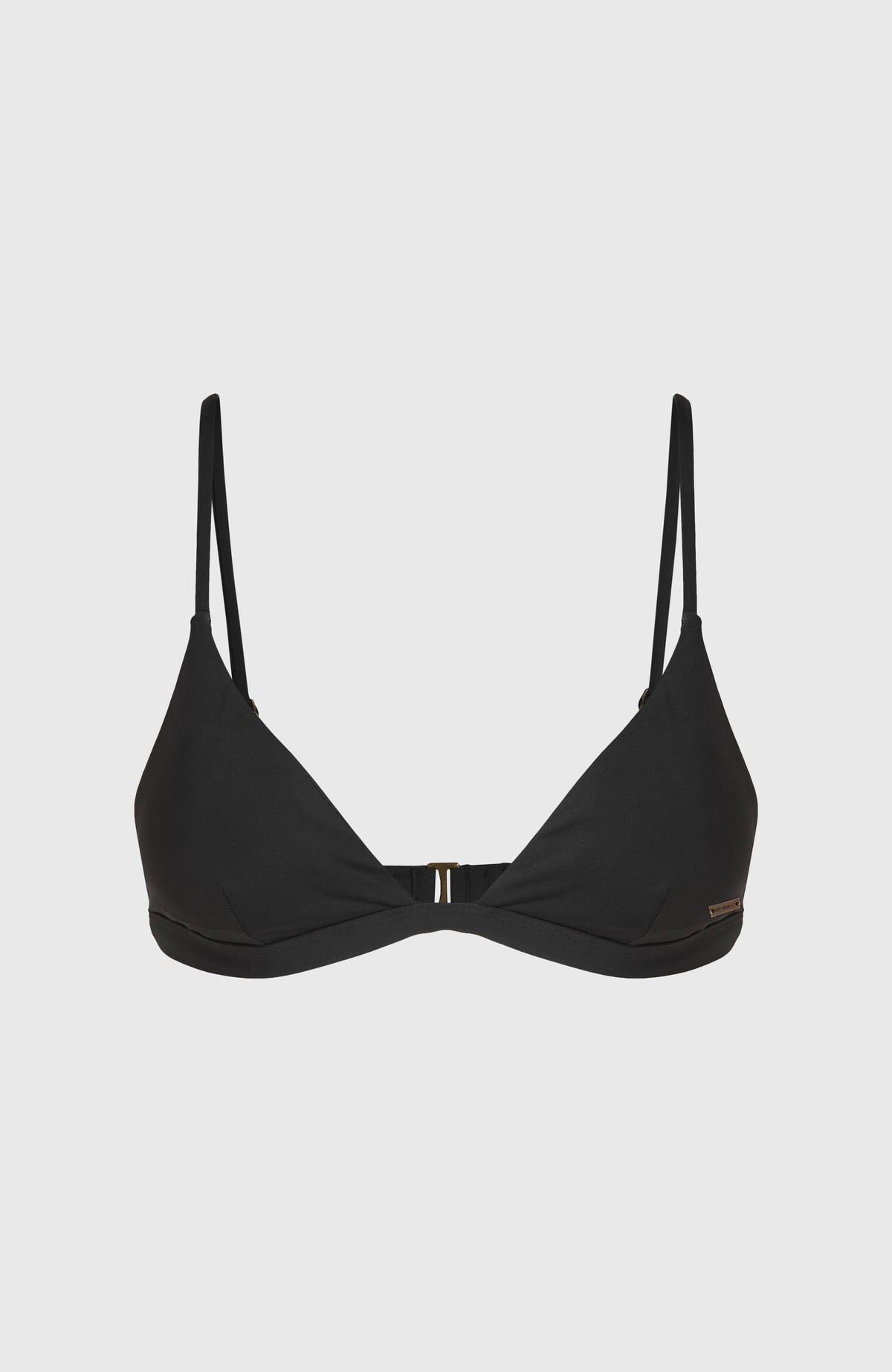 Seaside Tri Bikini-Oberteil für Damen, schwarz, freigestellt von vorne mit kleinem Logo-Badge