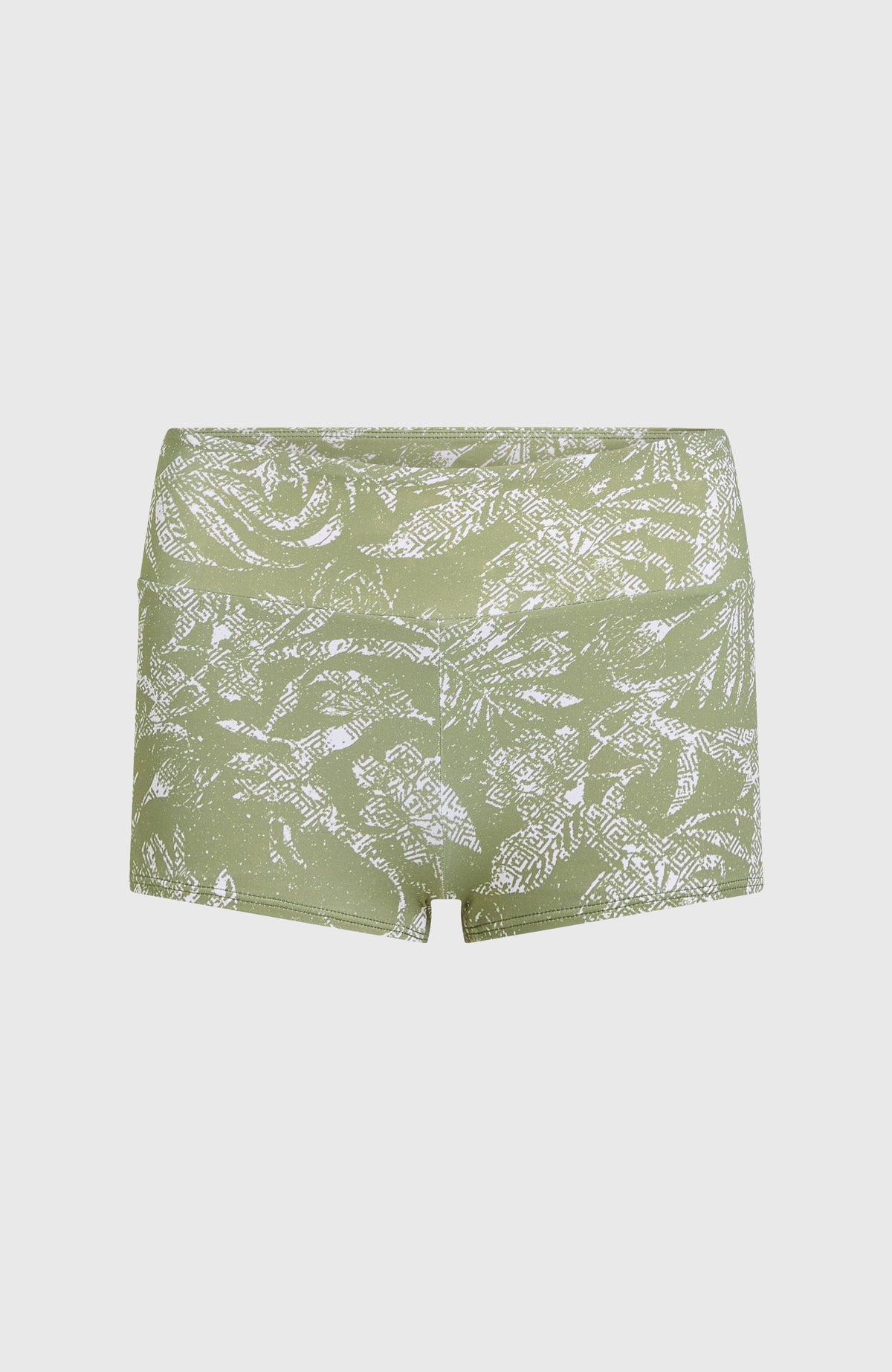 Grenada Bikinihose für Damen, grün mit Dschungelmuster in Weiß, flach liegend von vorne