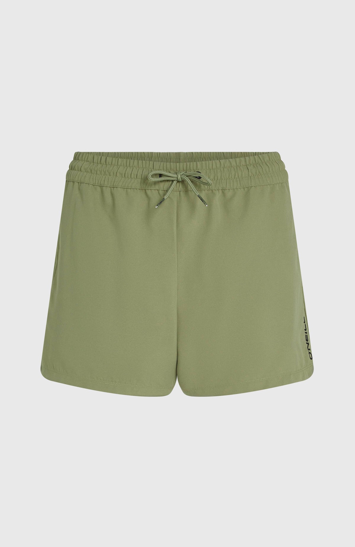 Essentials 12'' Badeshorts für Damen, grün, freigestellt von vorne mit elastischem Bund und Kordelzugband