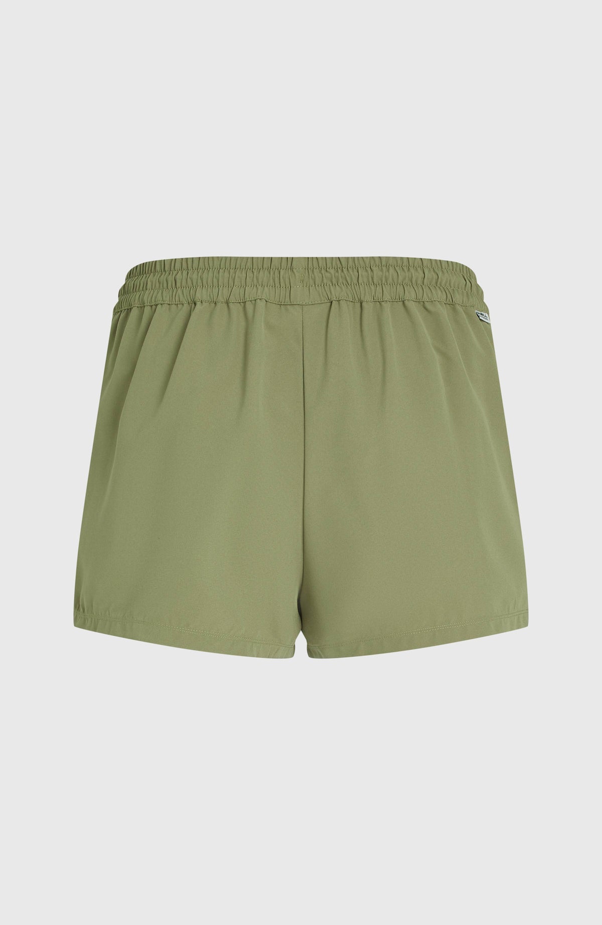 Essentials 12'' Badeshorts für Damen, grün, freigestellt von hinten mit gerafftem Elastikbund und Logo-Label