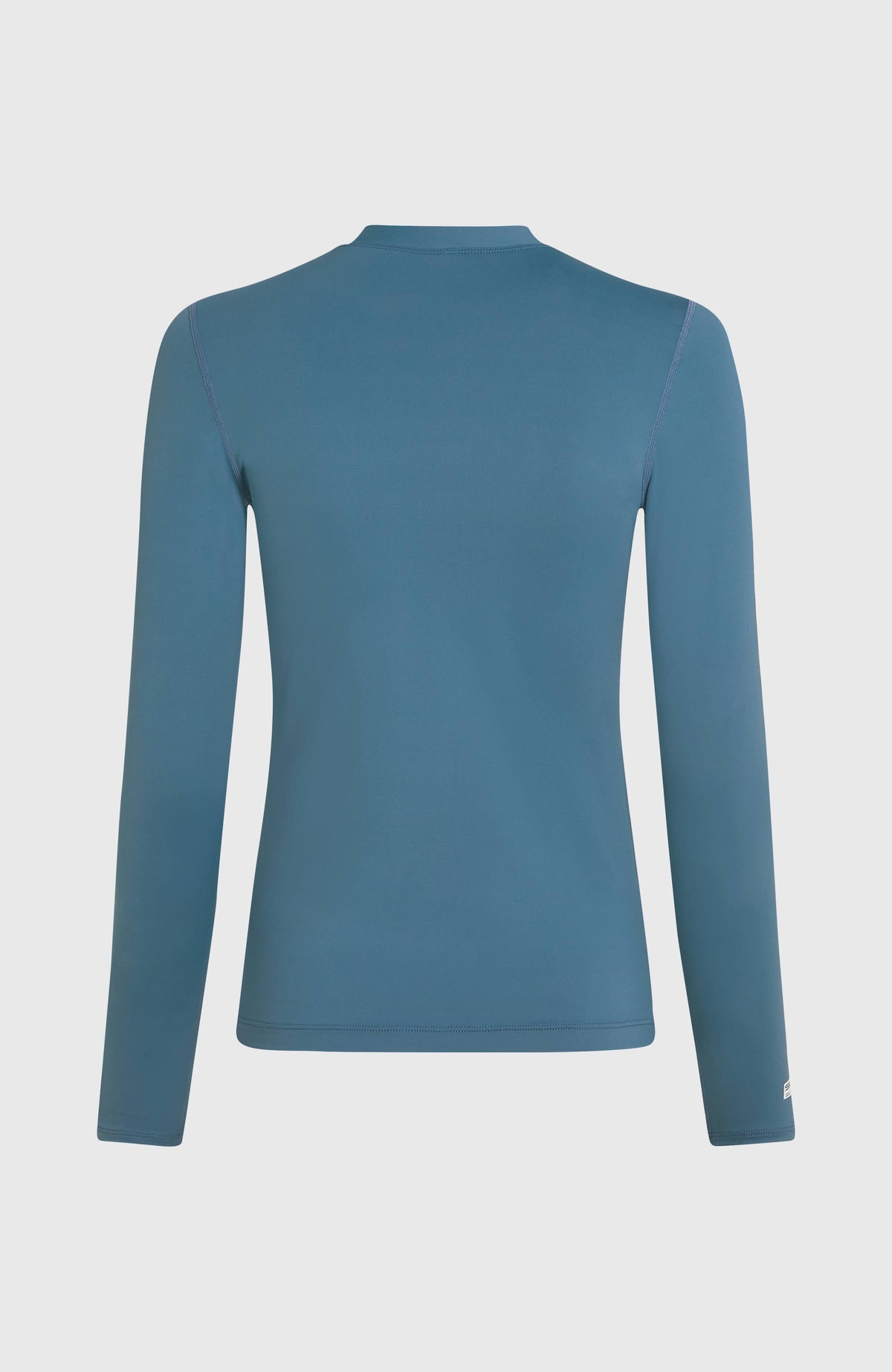 Essentials Longsleeve-Schwimmshirt für Damen, blau, freigestellt von hinten mit Stehkragen und Ziernähten