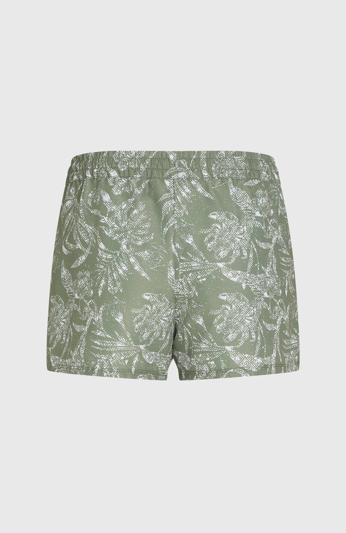 Essentials Print 12'' Badeshorts für Damen, grün mit Blattmuster in Weiß, flach liegend von hinten mit elastischem Bund