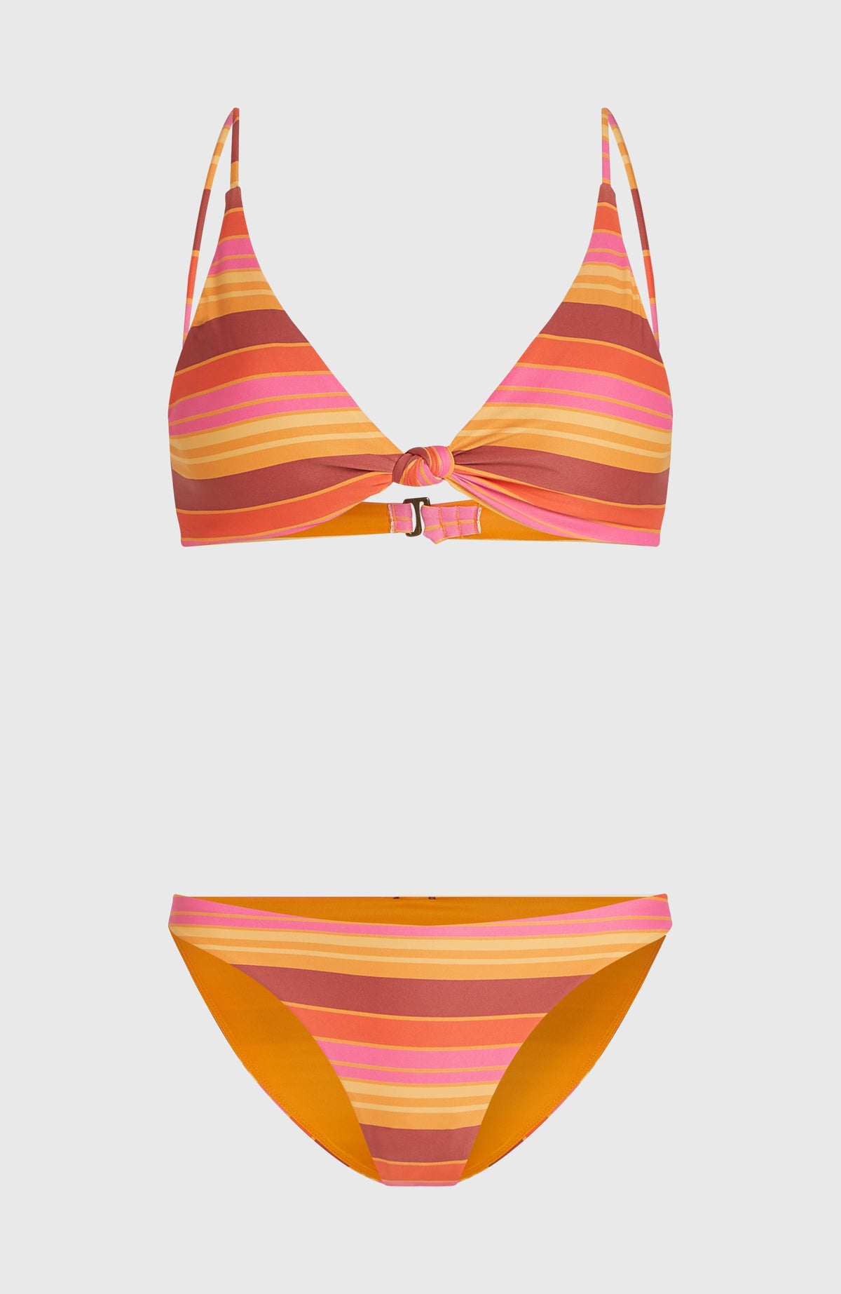 O'Riginals Pismo Flamenco Bikini-Set für Damen, orange mit Streifenmuster in Pink und Gelb, flach liegend von vorne