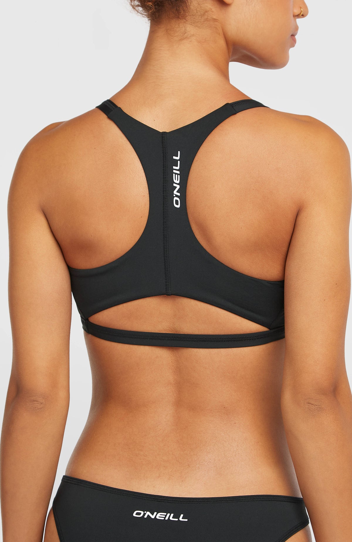 Performance Bikini-Set für Damen, schwarz, Nahaufnahme der Rückseite mit Racerback-Träger