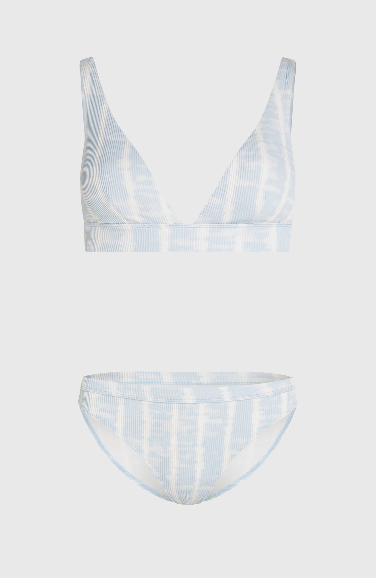Women of the Wave Cancun Bikini-Set für Damen, blau mit Batikmuster in Weiß, freigestellt von vorne