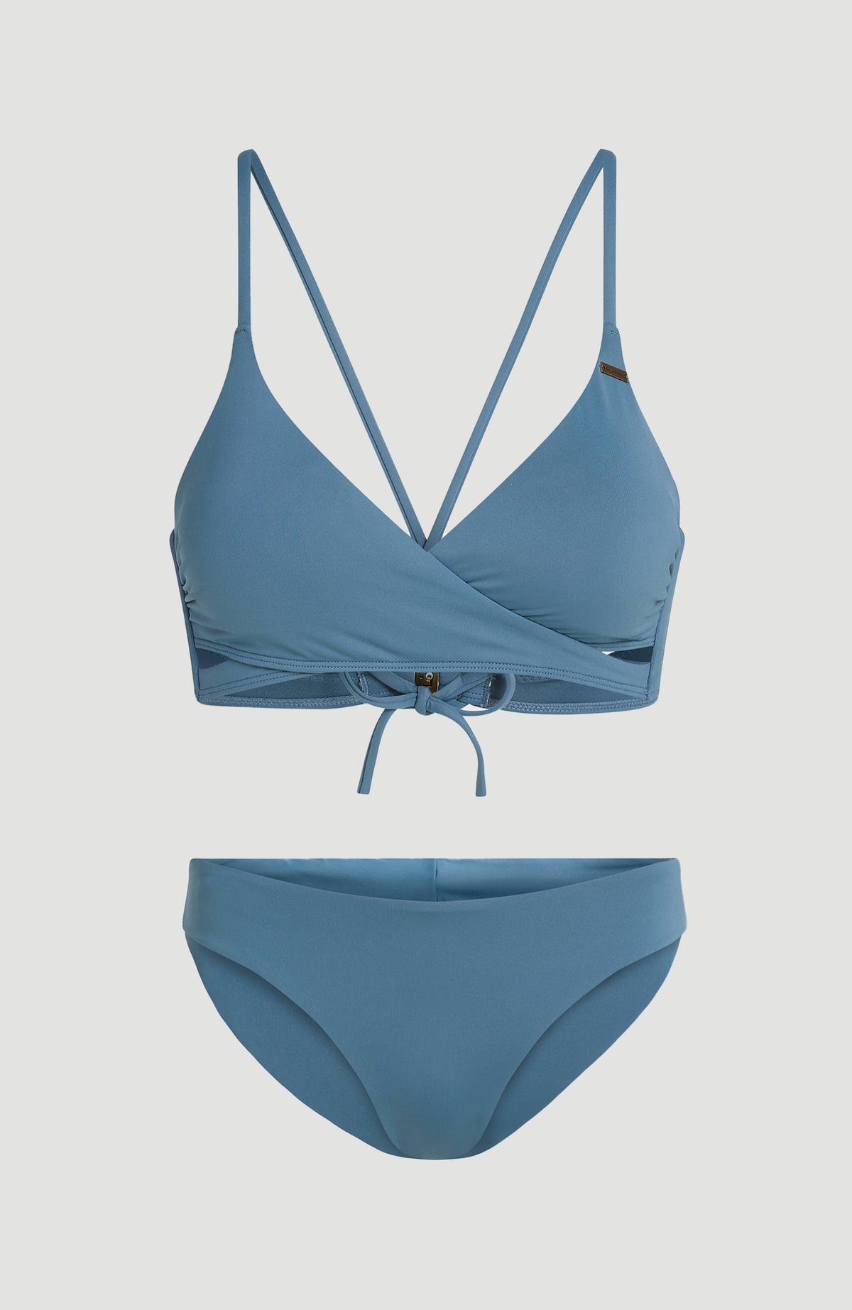 Essentials Baay Maoi Bikini-Set für Damen, blau, freigestellt von vorne mit gekreuzten Trägern und Bindeband