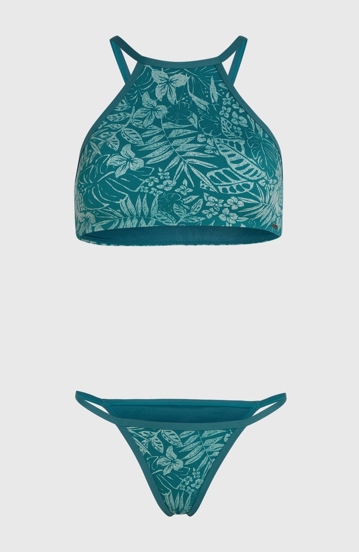 3X Schnelltrocknendes High-Neck Bikini-Set | Green Island Sky