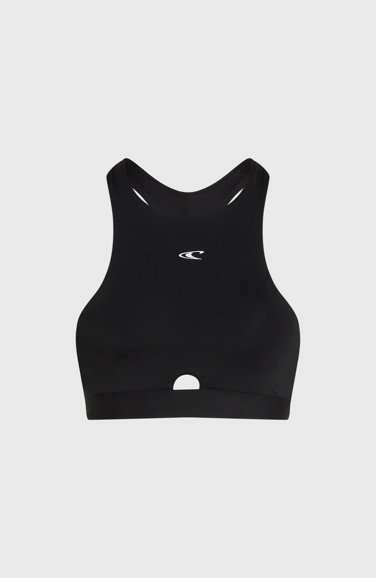 Surftop für Damen, schwarz, freigestellt von vorne, kleiner Cut-Out über dem Bund