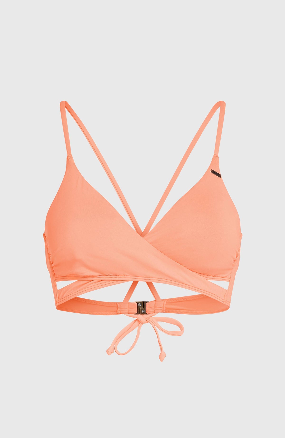 Baay Bikini-Oberteil für Damen, orange, freigestellt von vorne mit Wickeloptik und Aussparungen