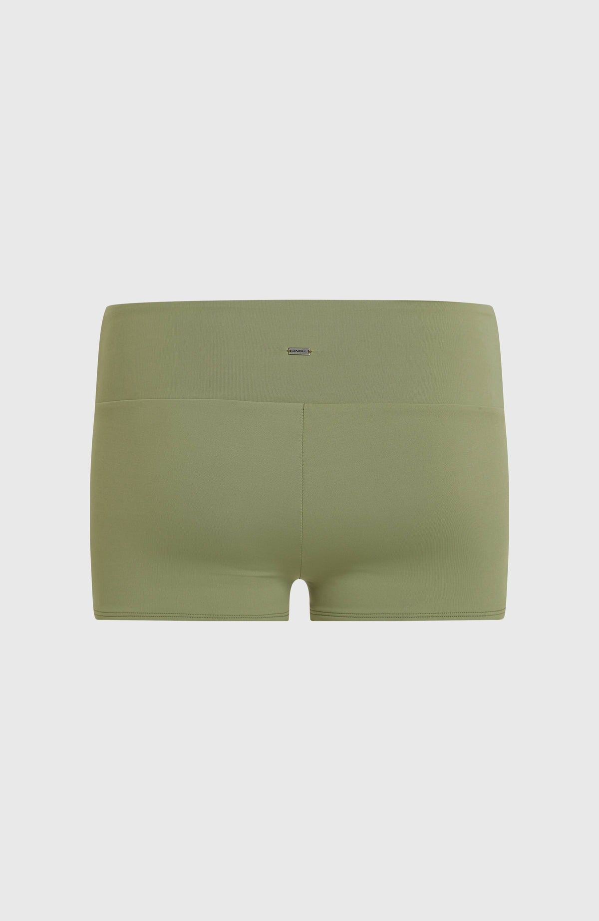 Grenada Bikinihose für Damen, grün, flach liegend von hinten mit zentriertem Metall-Logo-Badge