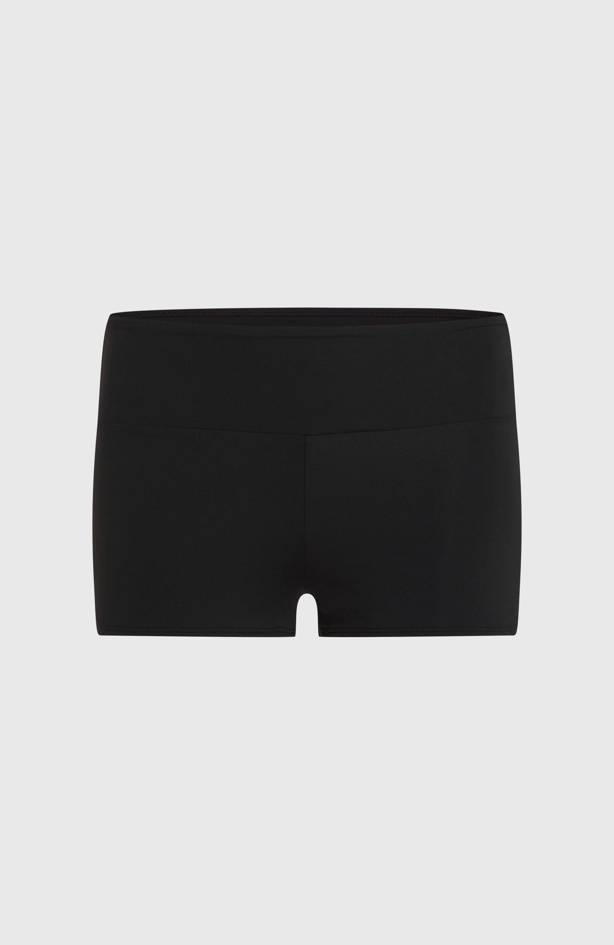Grenada Bikinihose für Damen, schwarz, flach liegend von vorne mit breitem Bund und Teilungsnaht