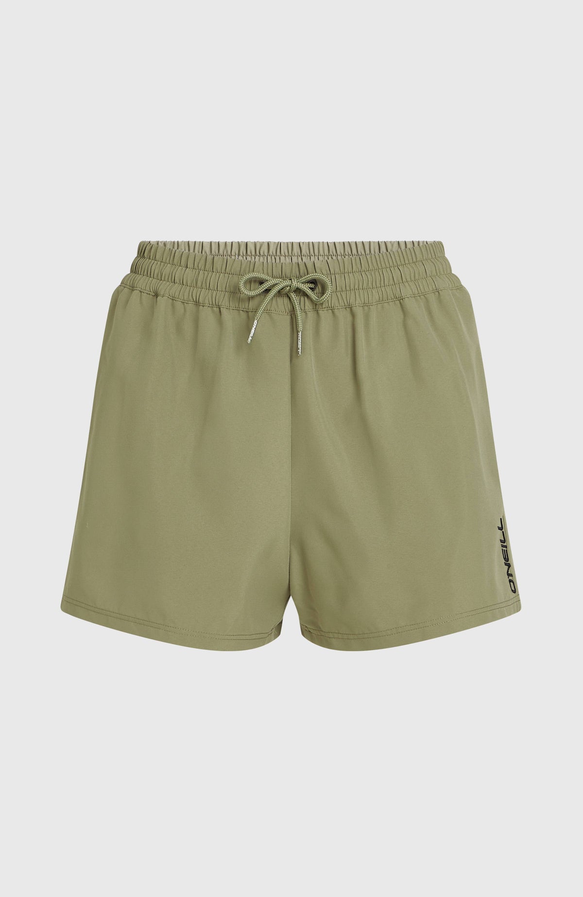 Essentials 12'' Badeshorts für Damen, grün, freigestellt von vorne mit Kordelzug am Bund