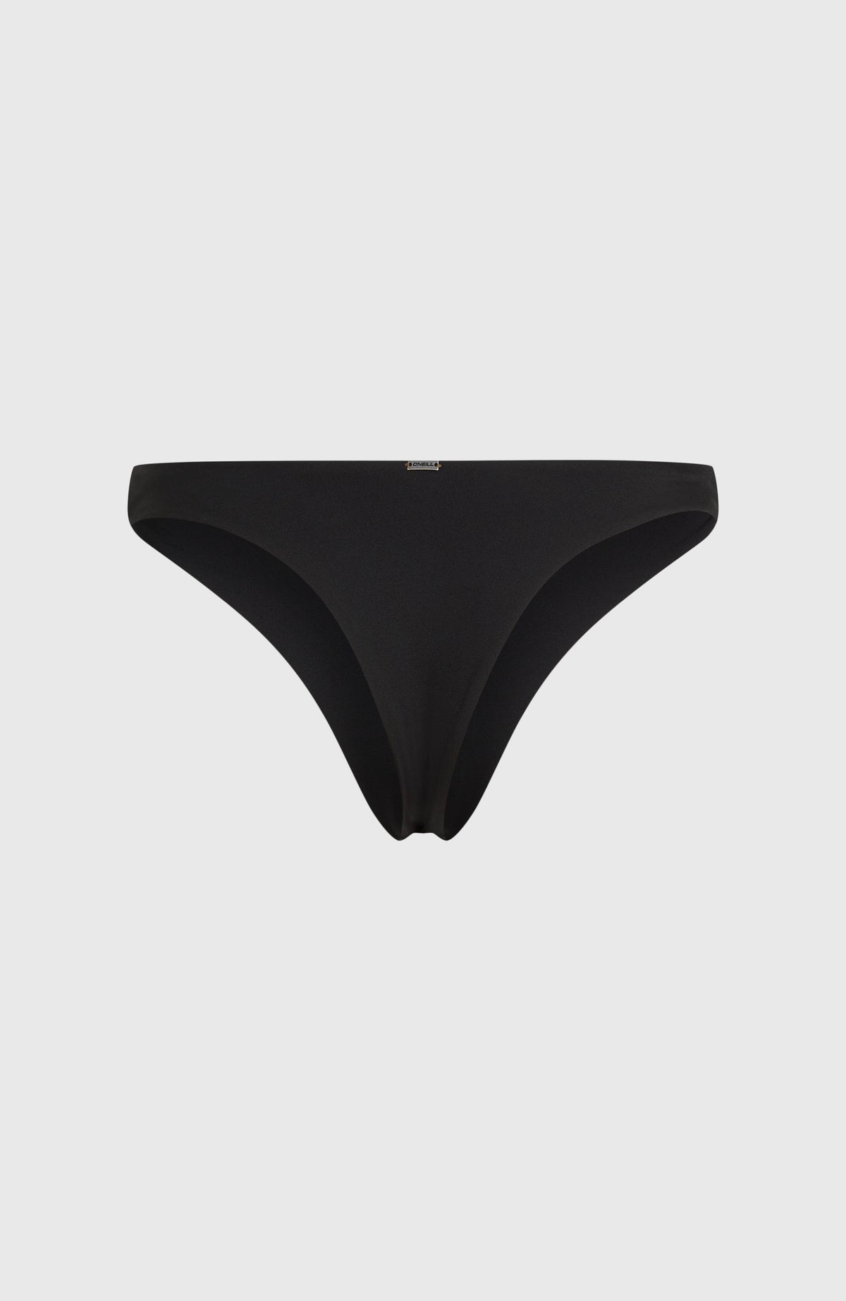 Schwarze Skye Bikinihose für Damen, freigestellt von hinten mit Logo-Badge am Bund