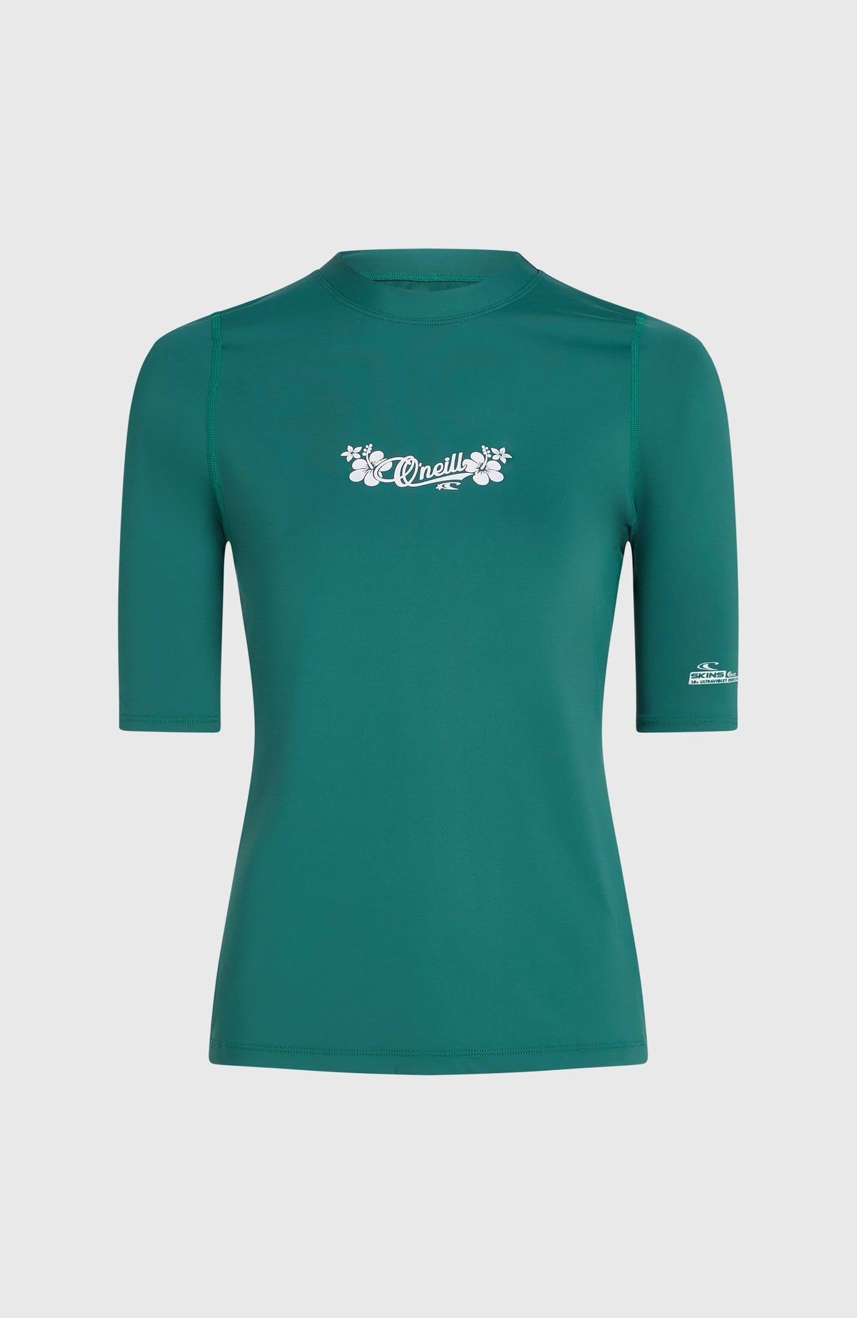 Grünes Shortsleeve-UV-Shirt für Damen mit Logo-Print in Weiß, Produktansicht freigestellt von vorne