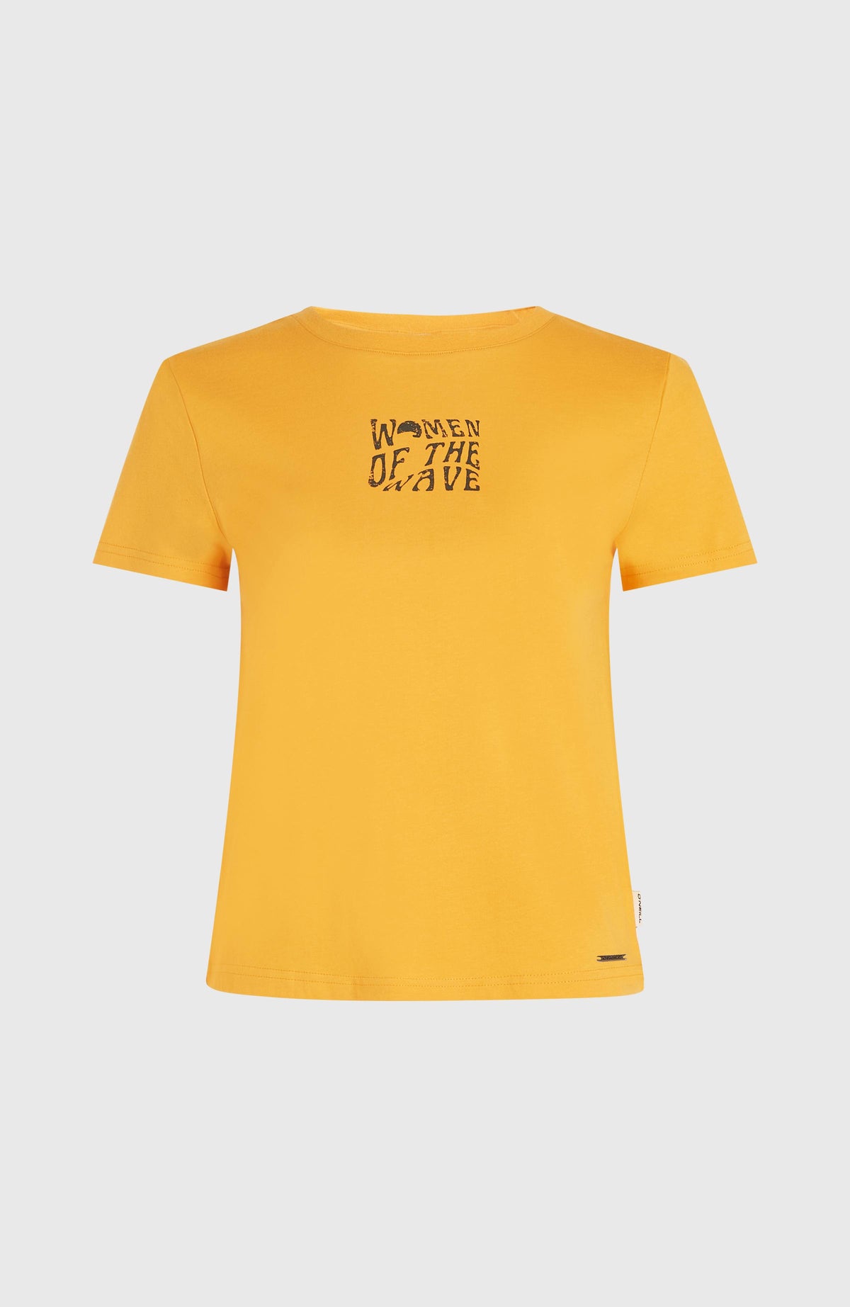 Women of the Wave T-Shirt für Damen, orange mit Grafik-Print in Schwarz, freigestellt von vorne